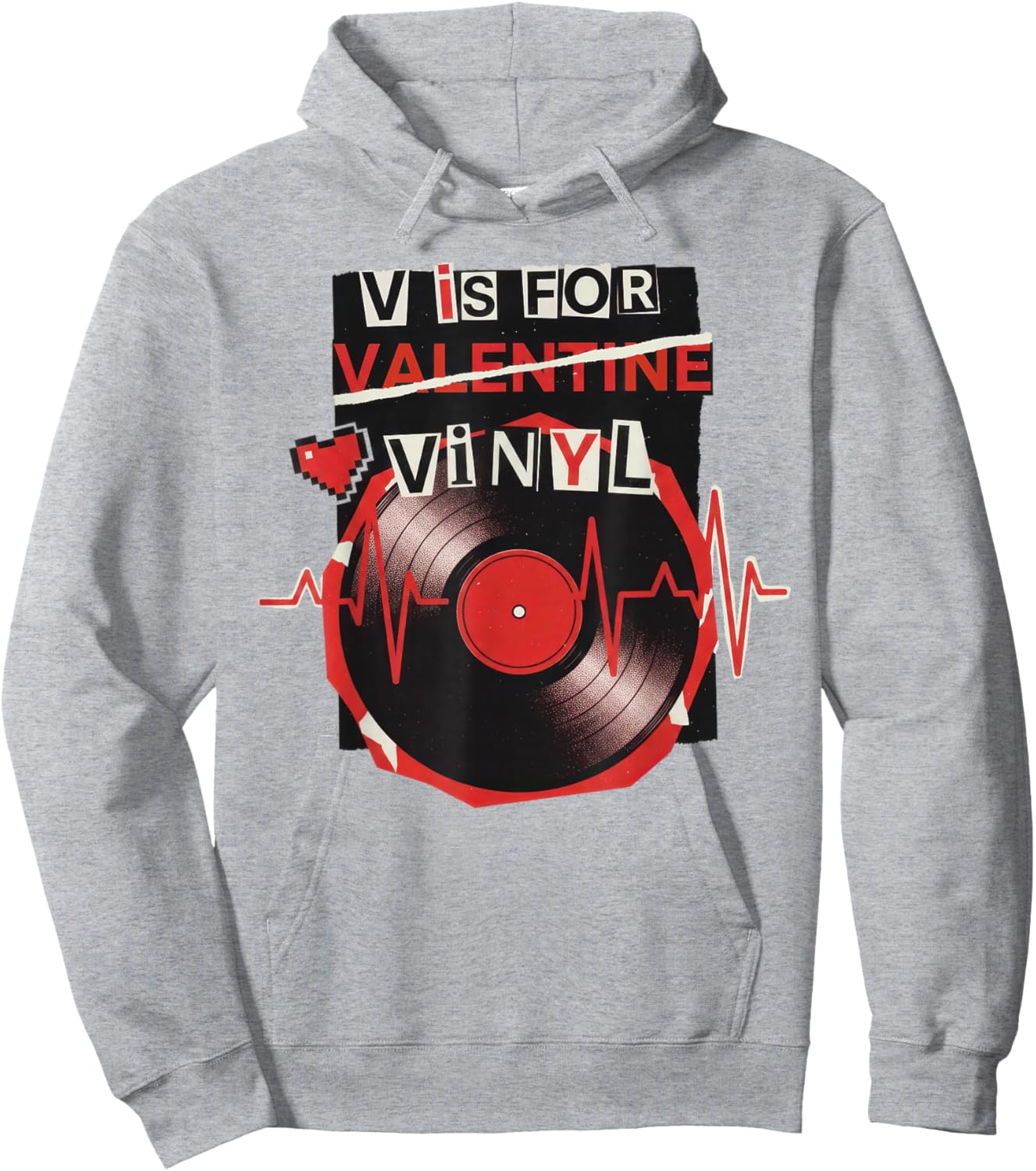 V is for Vinyl Funny Valentine Vinyl Record Music Lovers Hoodie - Hoodie | Ash