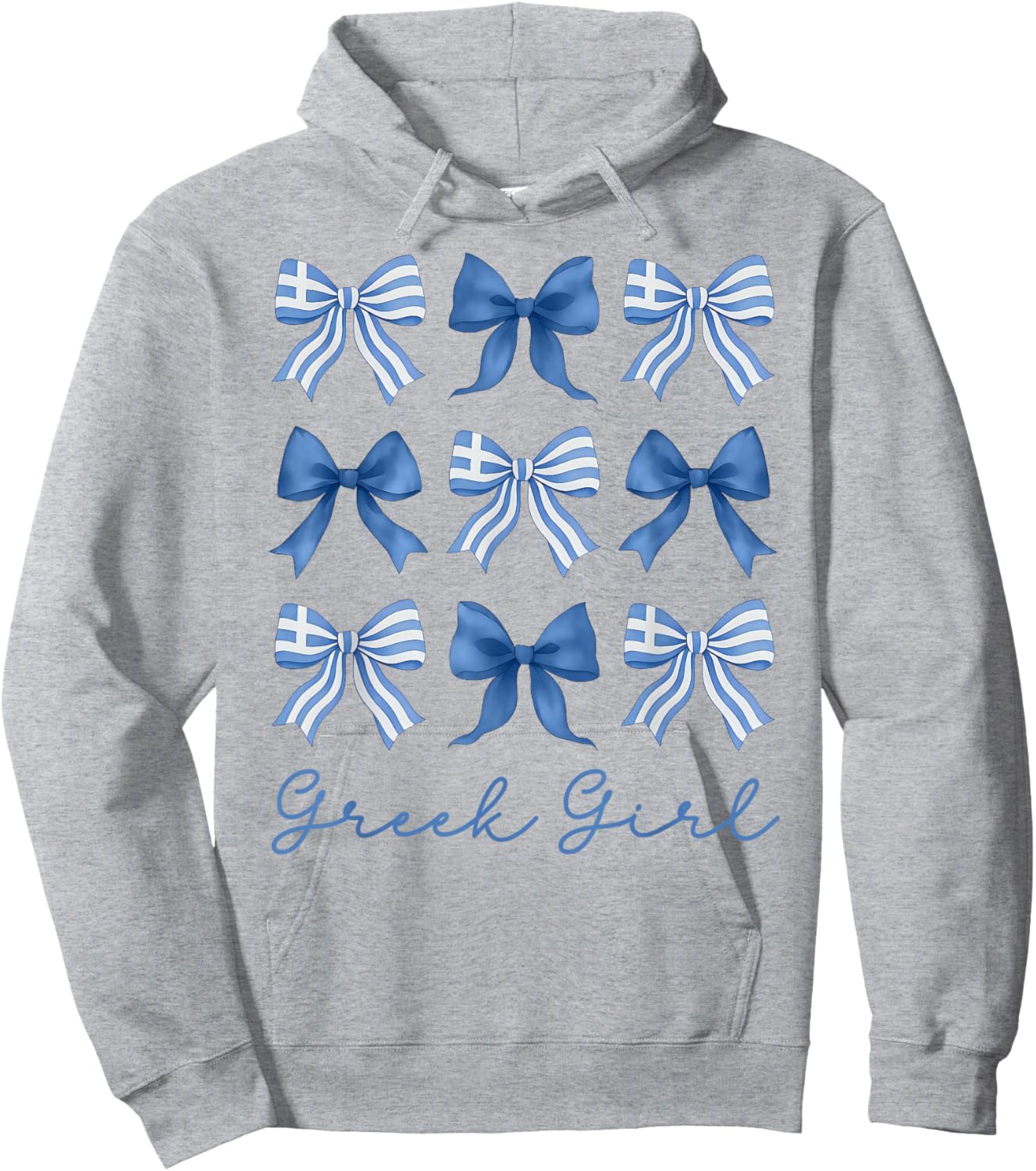 Greek Girl Coquette Bows Ribbon Cute Greek Flag Koukla Hoodie - Hoodie | Ash
