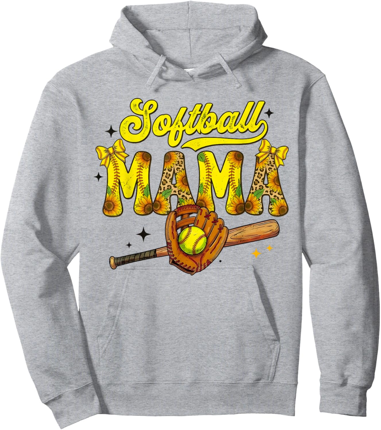 Softball Mama Leopard Coquette Bow Mom Mother Women Funny Hoodie - Hoodie | Ash
