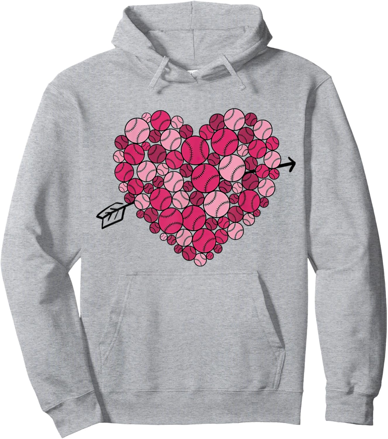 Valentine's Day Baseball Heart Softball Player Sports Lover Hoodie - Hoodie | Ash