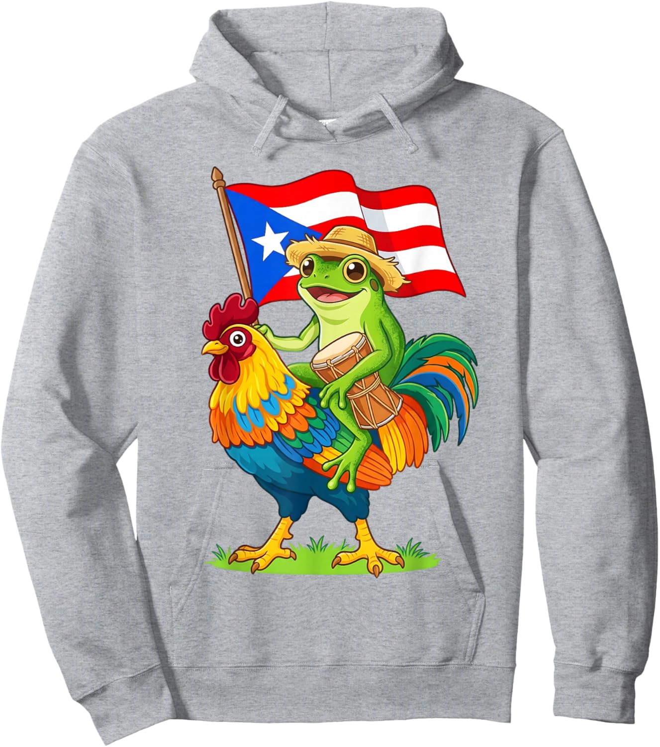 Puerto Rico Coquí Frog Riding Rooster Boricua Flag for Kids Hoodie - Hoodie | Ash
