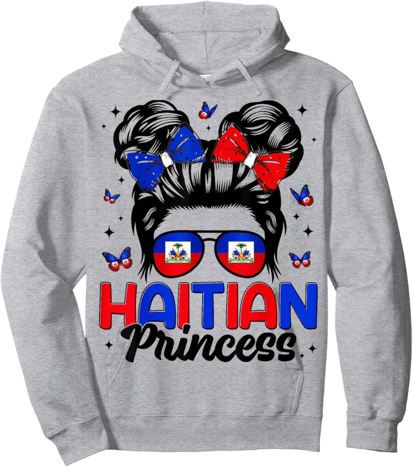 Haitian Princess Messy Bun Haitian Flag Day Women Girl Hoodie - Hoodie | Ash
