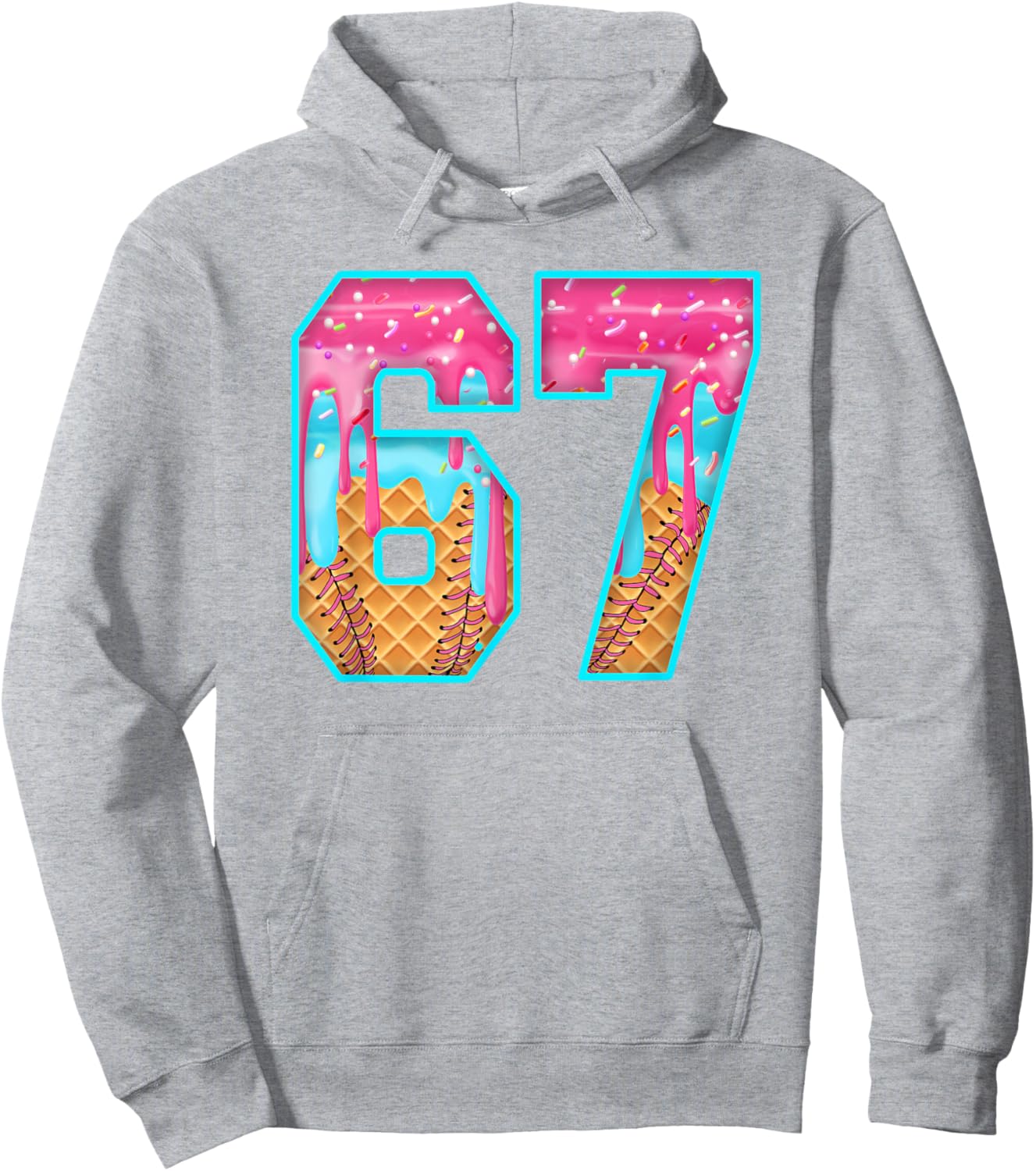 67 Ice Cream Drip Meme Funny Six Seven Funny Number Hoodie - Hoodie | Ash