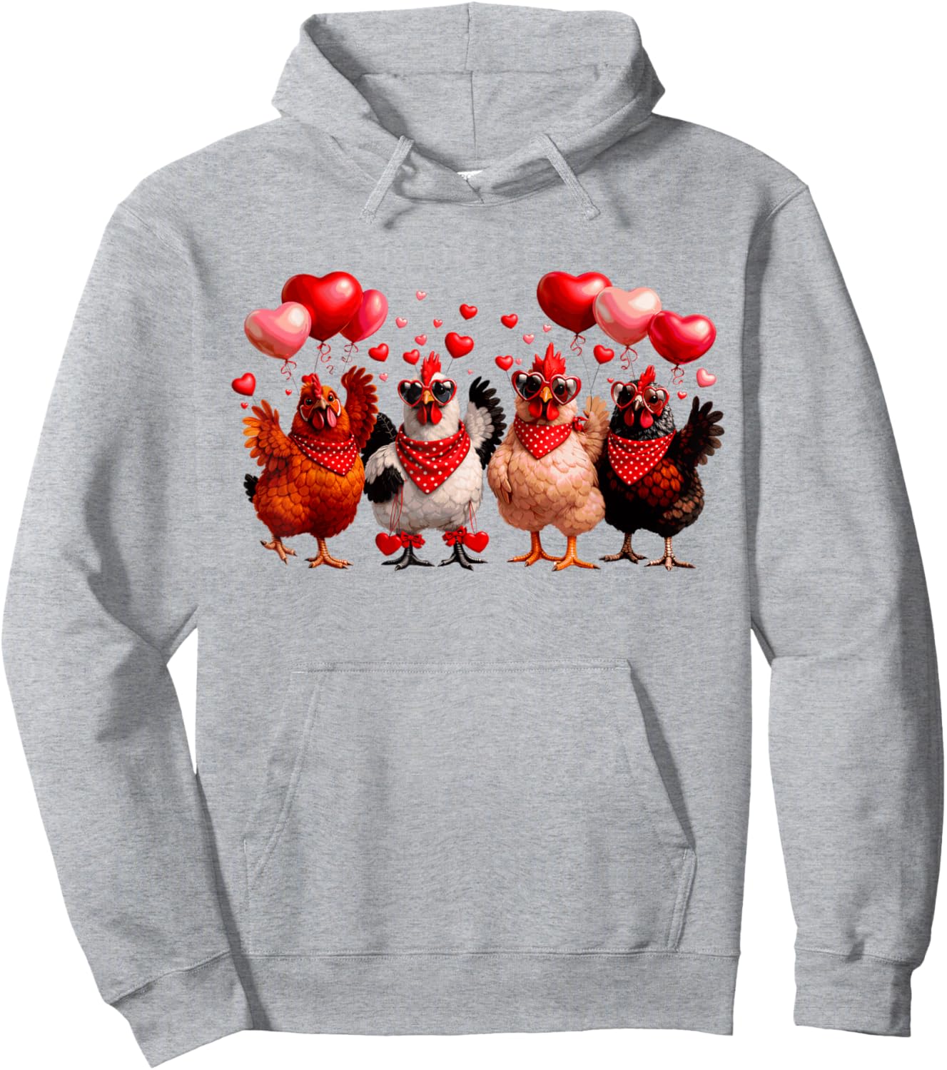 Funny Chickens & Hearts Farming Animal Happy Valentines Hoodie - Hoodie | Ash