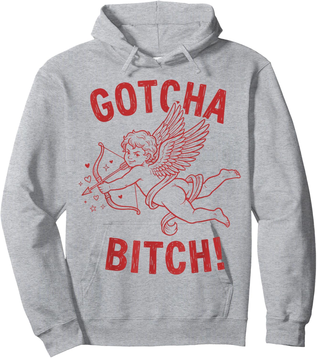 Retro Gotcha Bitch Funny Cupid Valentine's Day Hoodie - Hoodie | Ash