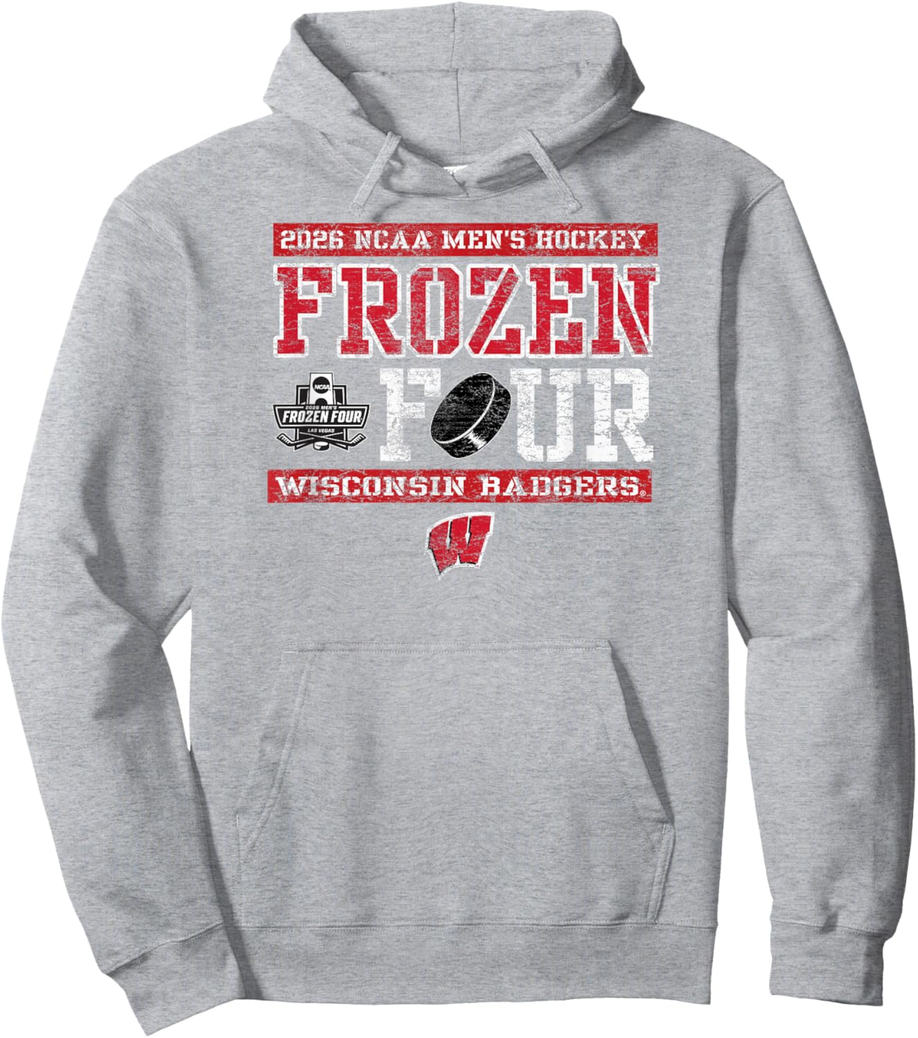 Wisconsin Badgers Frozen Four 2026 Men's Hockey Vintage Gray Hoodie - Hoodie | Ash