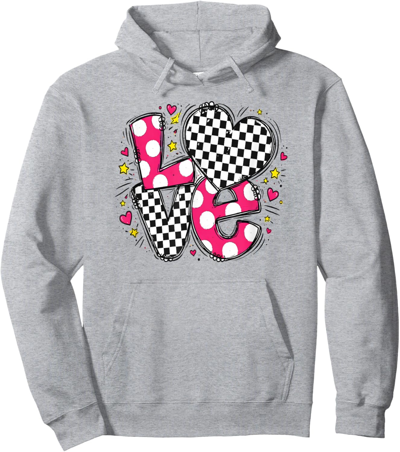 Valentine Cute Love Letter Message Heart Checkered and Dots Hoodie - Hoodie | Ash