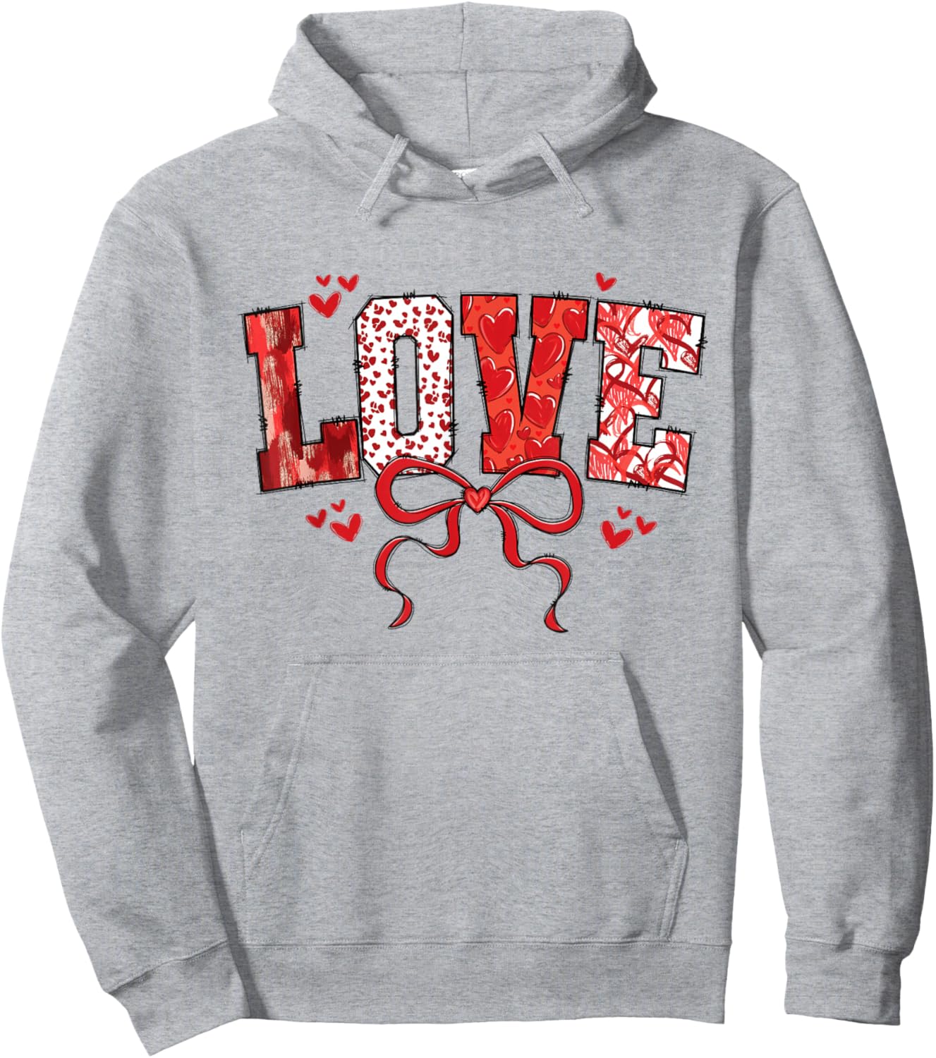Love Bow Hearts Patchwork Style Cute Valentine Text Hoodie - Hoodie | Ash