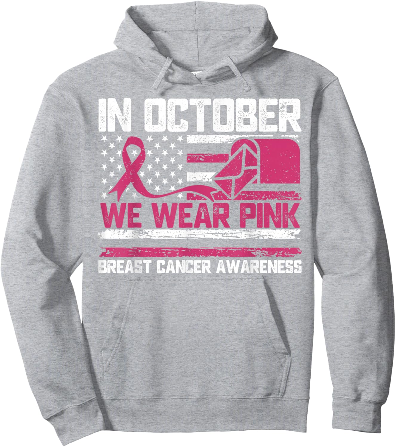 in October We Wear Pink Postal Worker Breast Cancer Hoodie - Hoodie | Ash