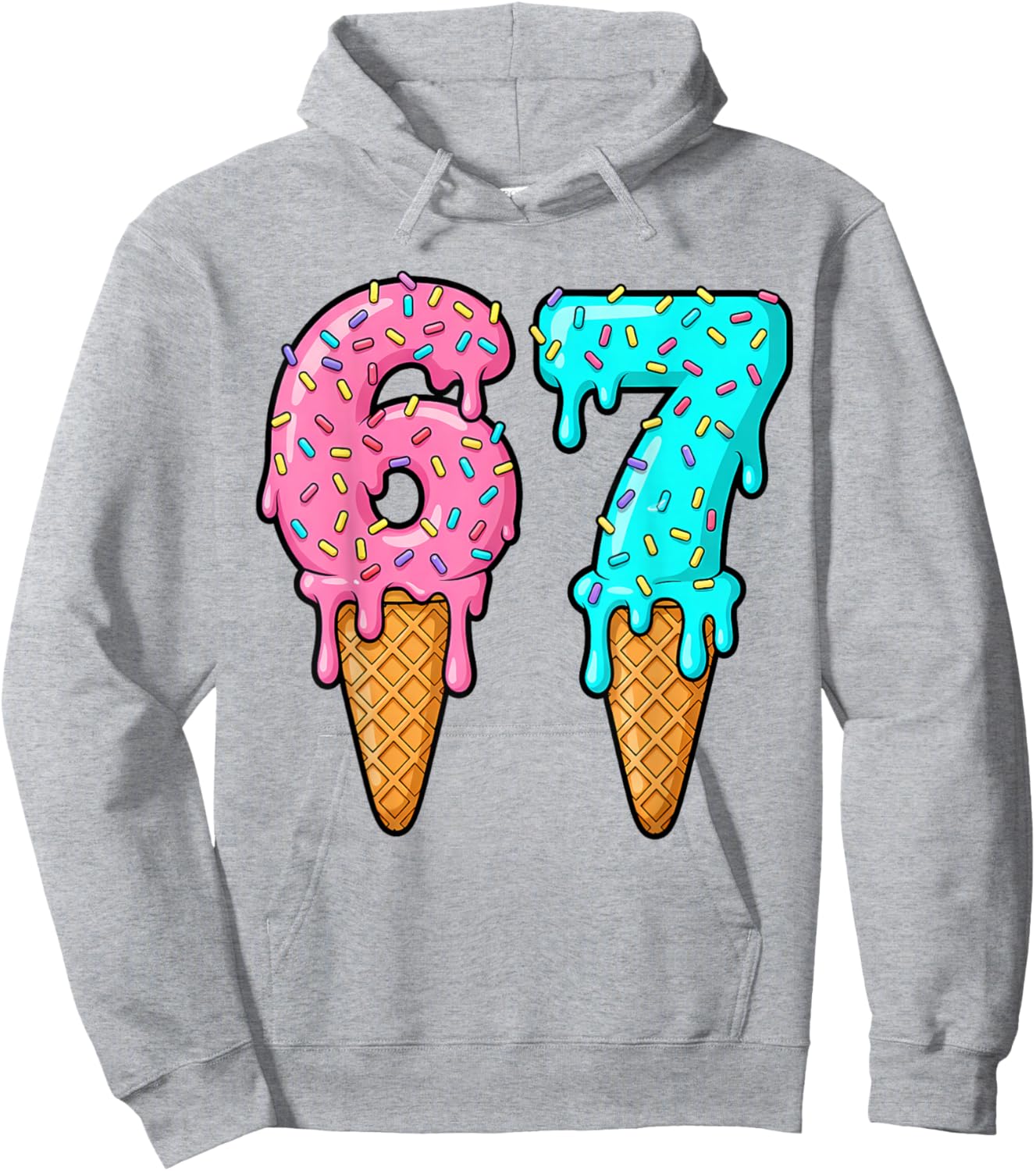67 Ice Cream Drip Meme Funny Six Seven Gen Alpha Slang Hoodie - Hoodie | Ash