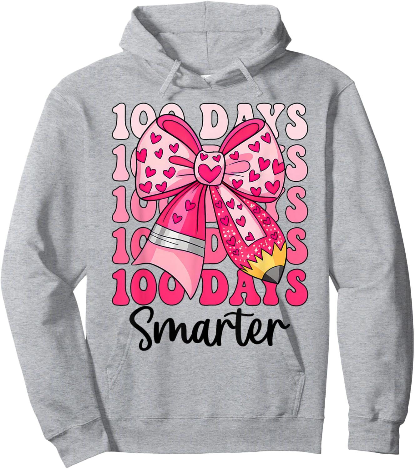100 Days Smarter Coquette Bow Girls Kids 100th Day of School Hoodie - Hoodie | Ash