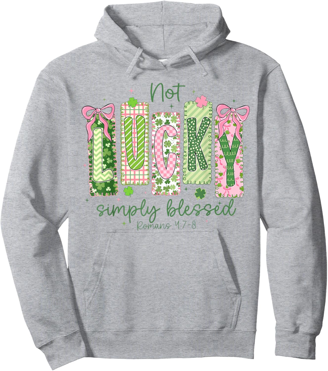 Preppy Patrick's Day Not Lucky Simply Blessed Bow Shamrock Hoodie - Hoodie | Ash