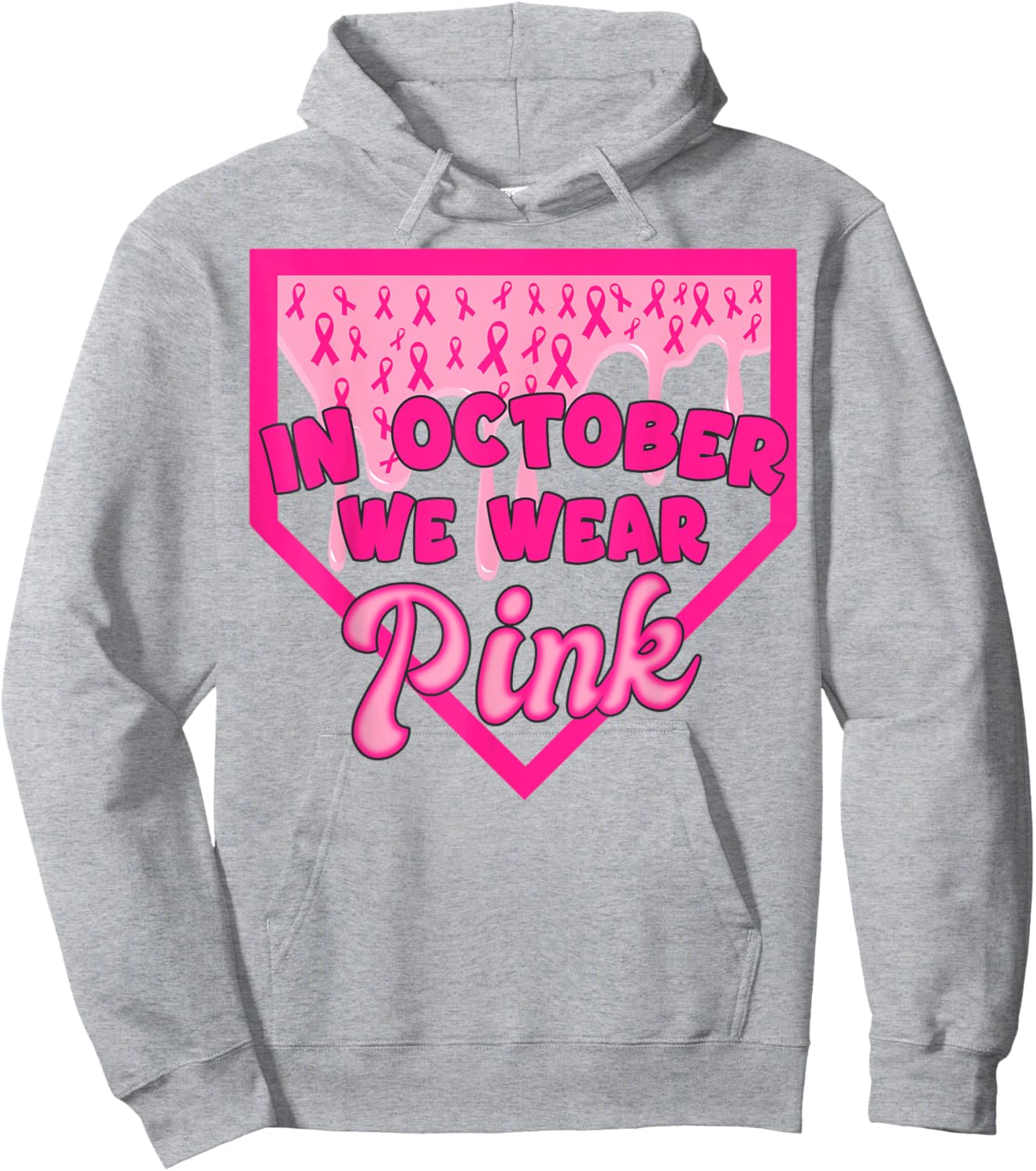 in October We Wear Pink Baseball Drip Boy Kids Breast Cancer Hoodie - Hoodie | Ash