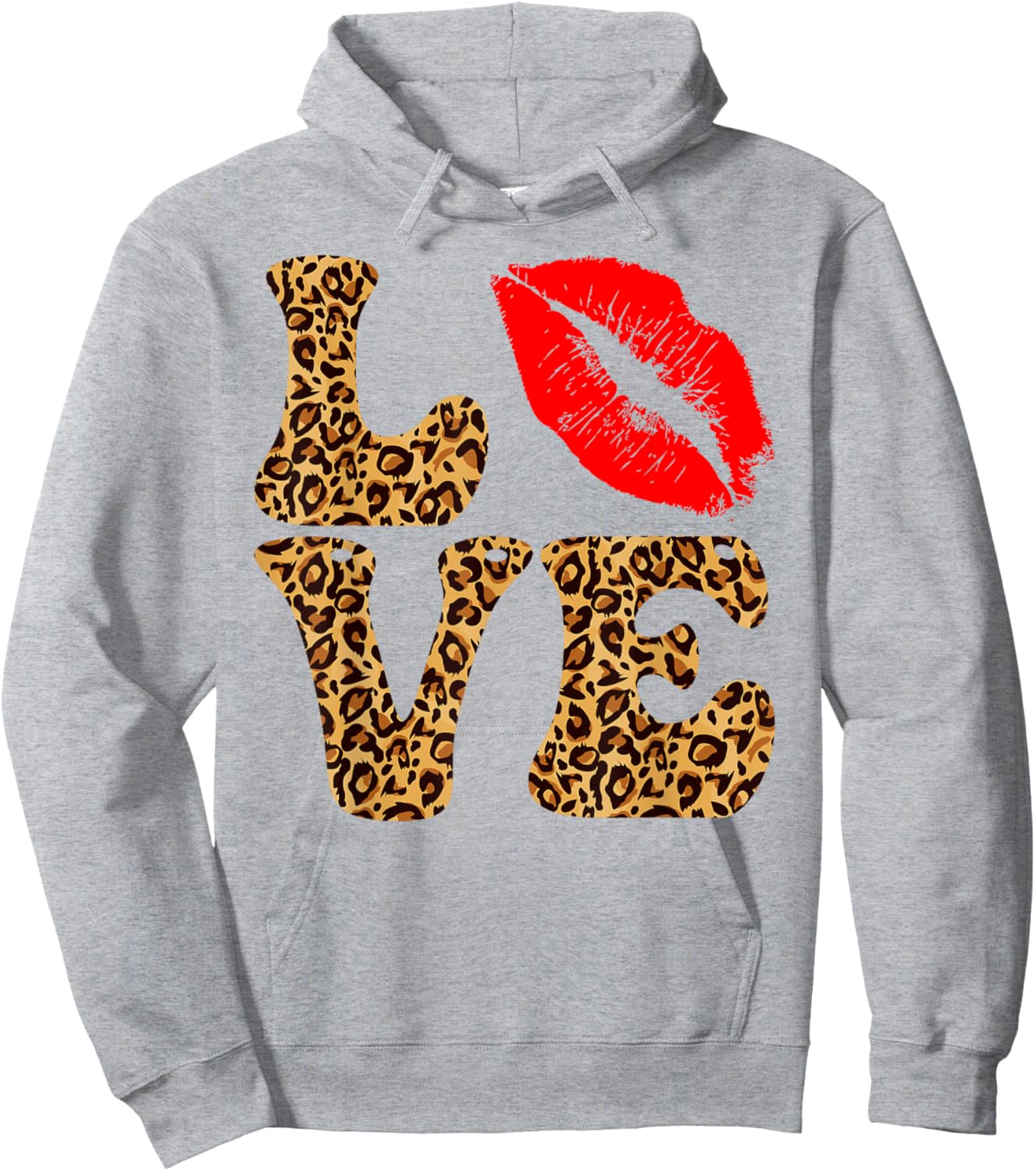 Love Red Lipstick Lips Leopard Happy Valentines Women Hoodie - Hoodie | Ash