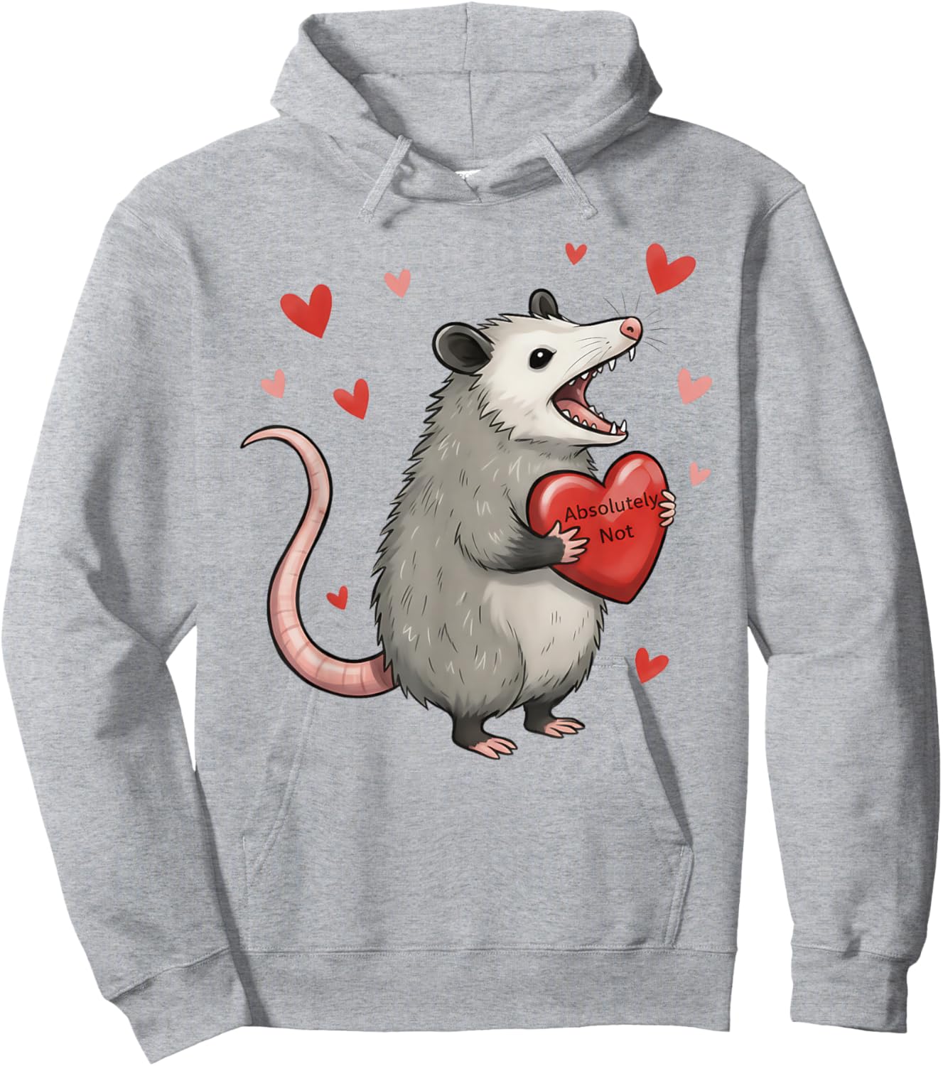 Funny Opossum Absolutely Not Hearts Valentine's Day Hoodie - Hoodie | Ash