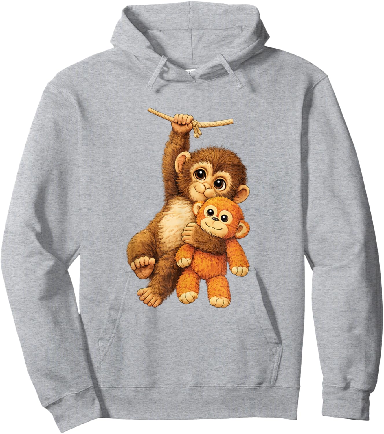 Cute Monkey Punch Stuffed Buddy Plush Hugging Monkey Punch Hoodie - Hoodie | Ash