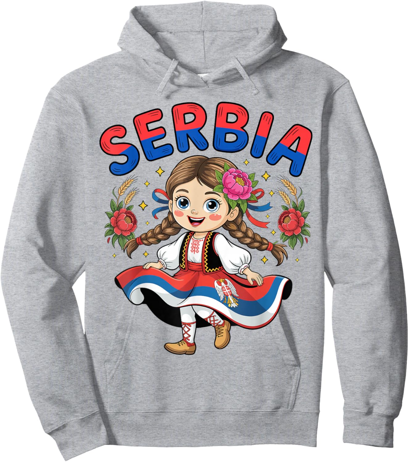 Cute Serbian Girl in Traditional Folk Dress for Kids Hoodie - Hoodie | Ash
