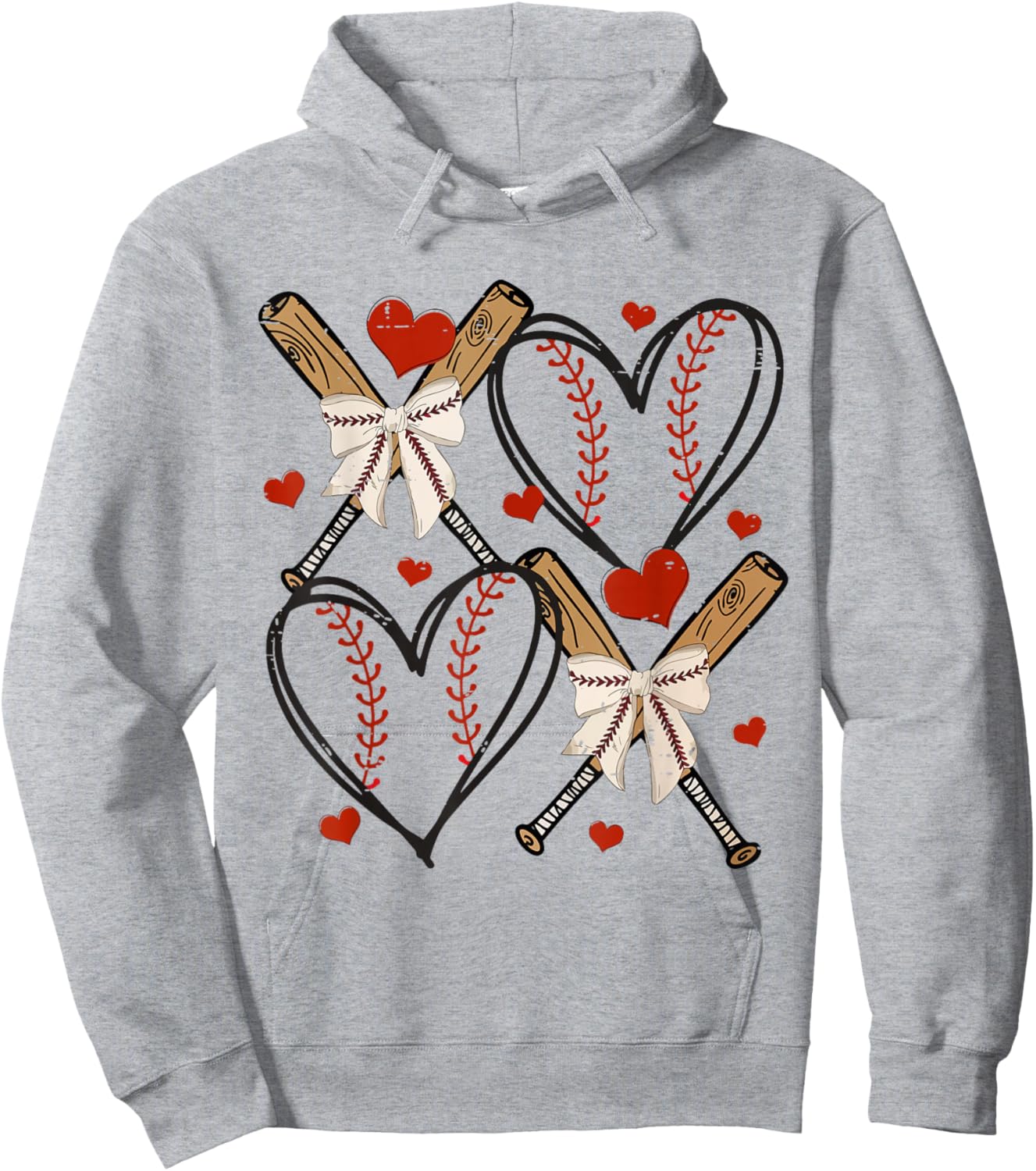 Coquette Bow XOXO Baseball Lover Heart Valentine Game Day Hoodie - Hoodie | Ash