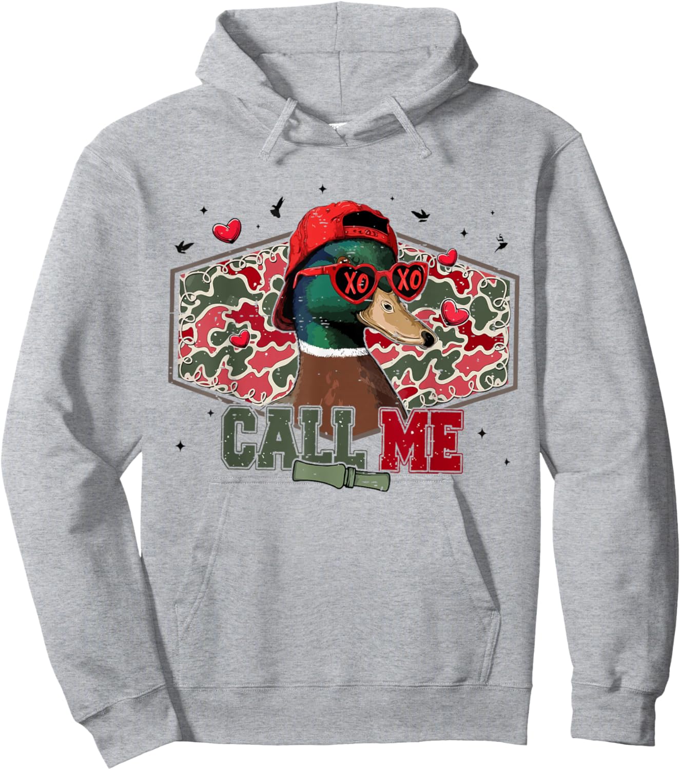 Vintage Camo Call Me Funny Duck Hunting Valentines Hunter Hoodie - Hoodie | Ash