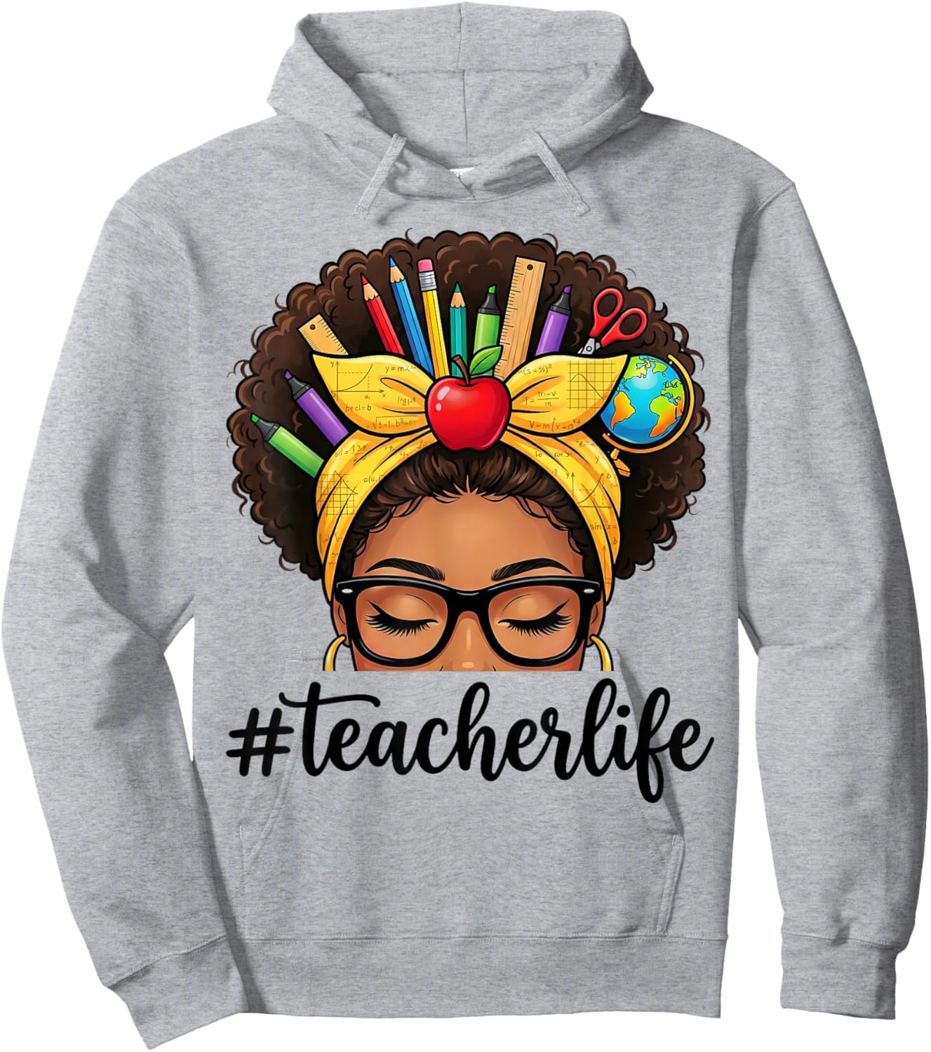 African American Black Teacher Life Messy Bun School Hoodie - Hoodie | Ash
