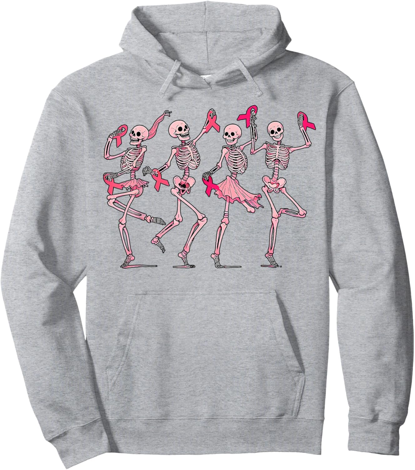 Pink Ribbon Breast Cancer Dancing Skeleton Women Men Kids Hoodie - Hoodie | Ash