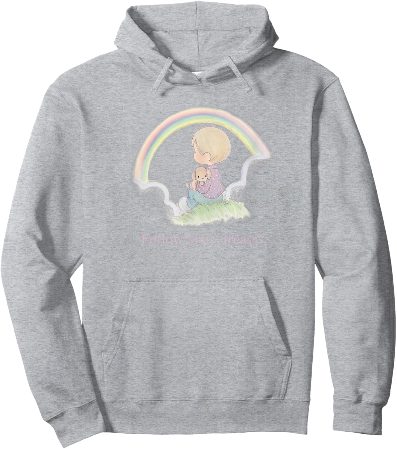 Precious Moments Follow Your Dreams Rainbow Cute Puppy Hoodie - Hoodie | Ash
