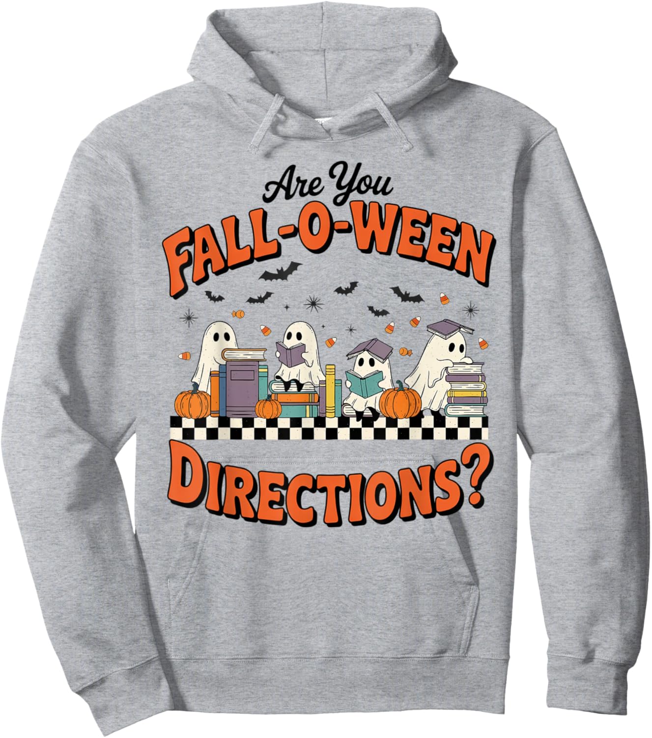 are You Fall o ween Directions Funny Halloween Teacher Ghost Hoodie - Hoodie | Ash