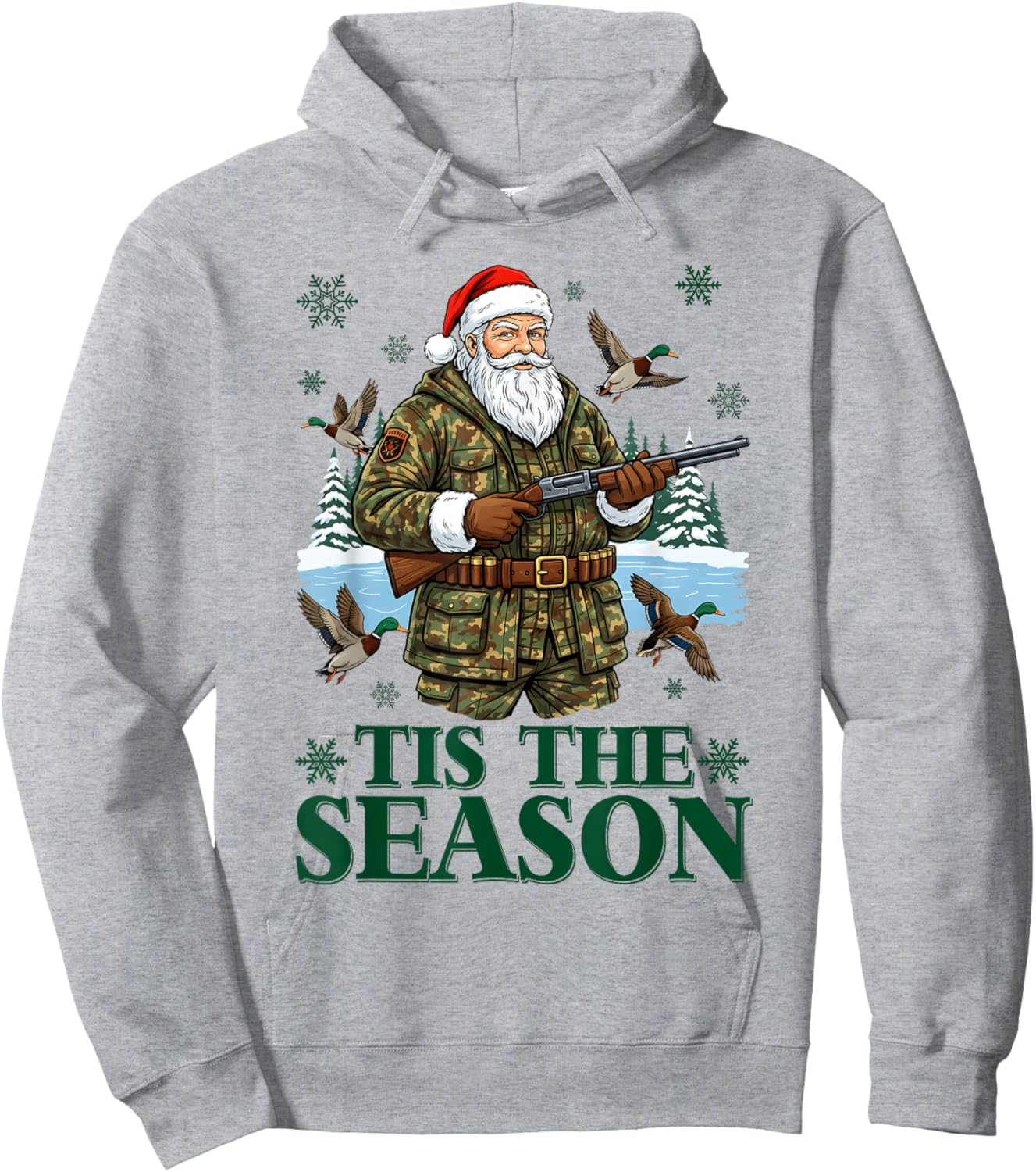 Camo Santa Duck Hunting Funny Hunting Christmas Duck Hunter Hoodie - Hoodie | Ash