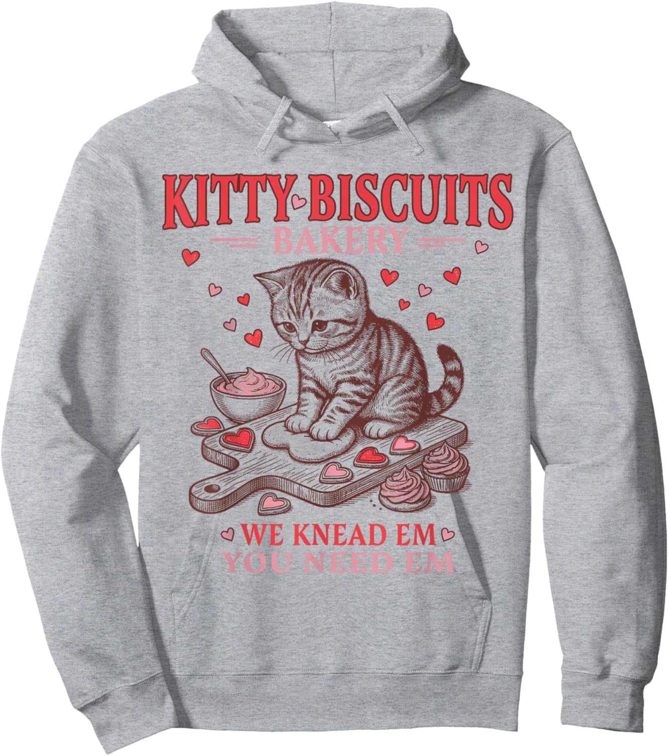 Kitty Biscuits Bakery Funny Valentines Hoodie - Hoodie | Ash