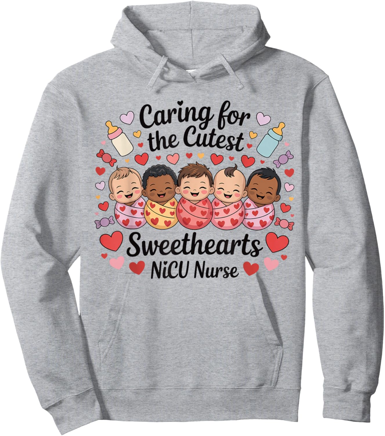 Nicu Nurse Valentines Day Caring for The Cutest Sweethearts Hoodie - Hoodie | Ash