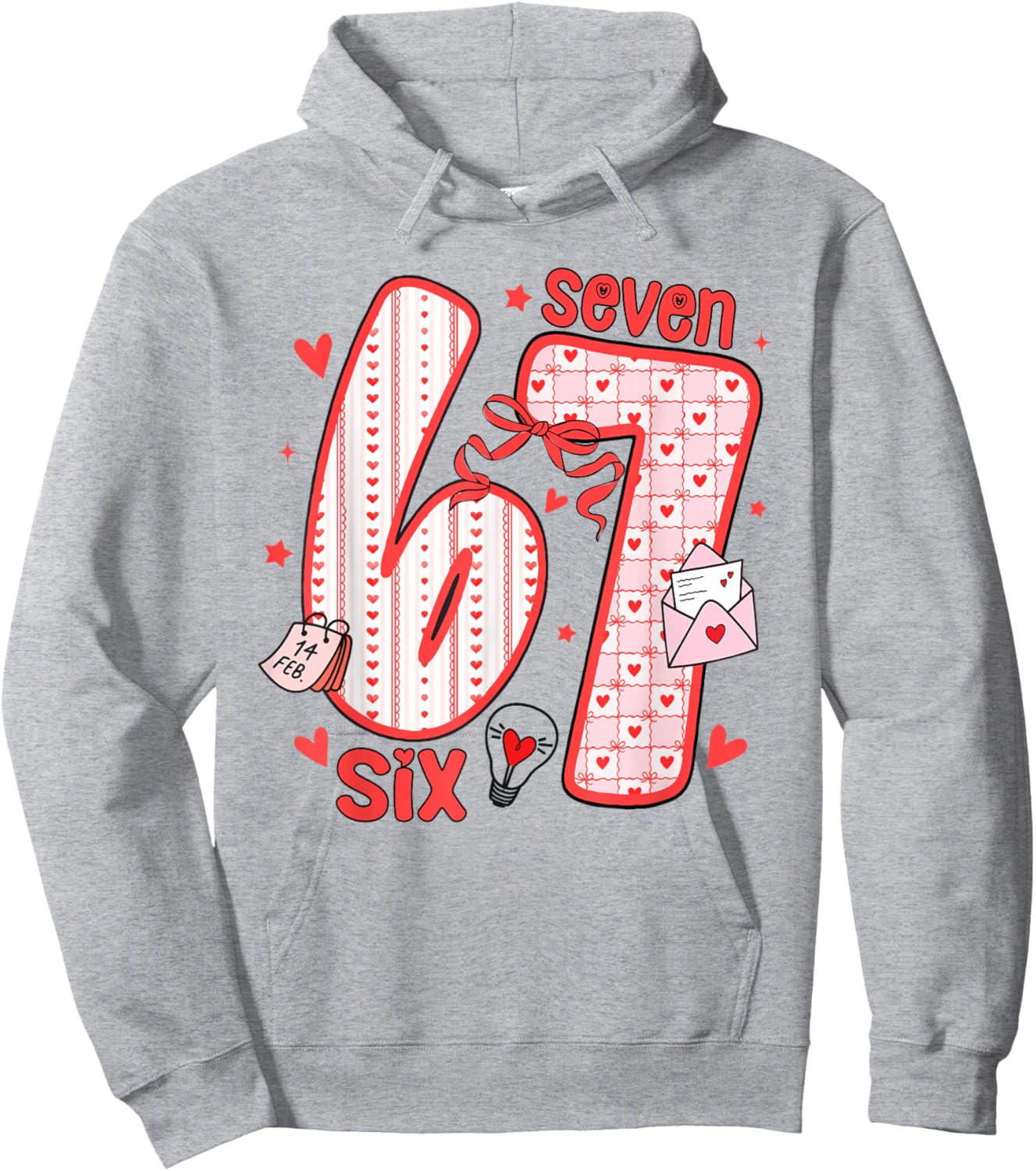 Coquette Six Seven Funny 67 Meme 6 7 Valentine Women Girls Hoodie - Hoodie | Ash
