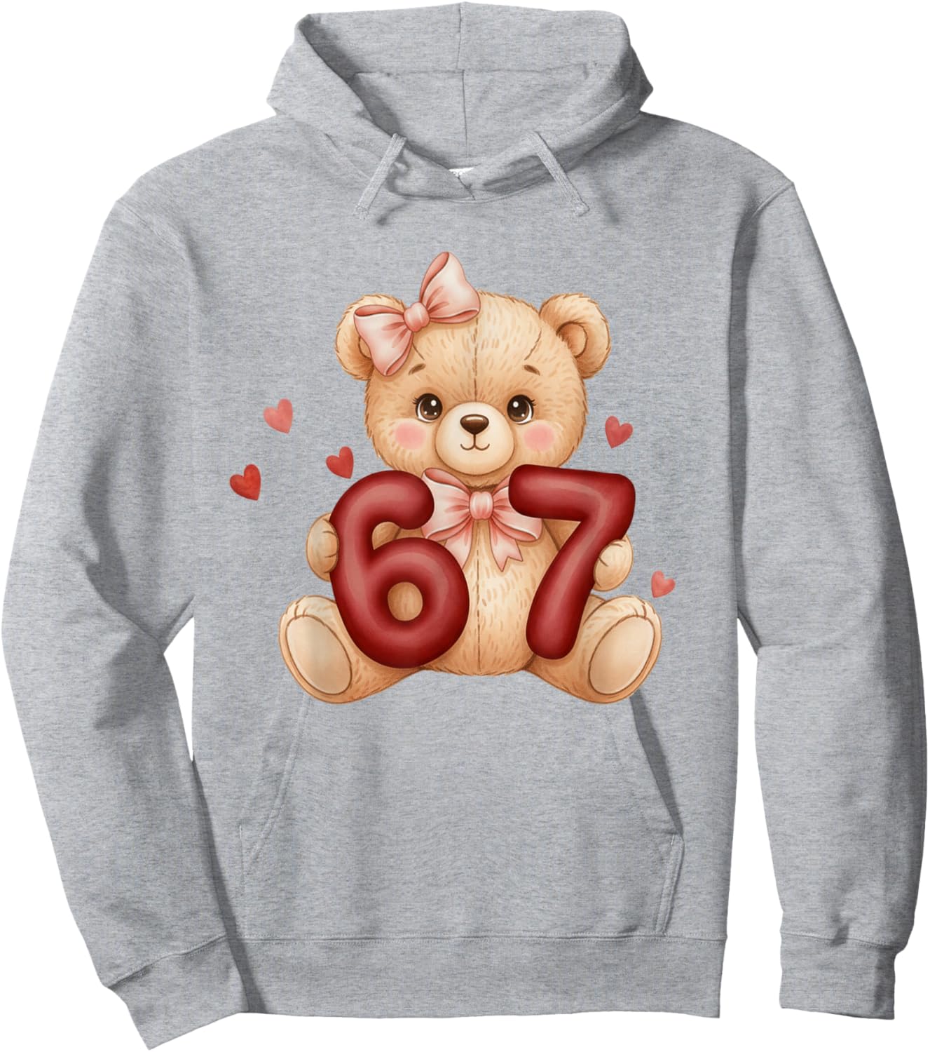 Cute Coquette Teddy Bear 67 Meme Six Seven Love Girl Women Hoodie - Hoodie | Ash