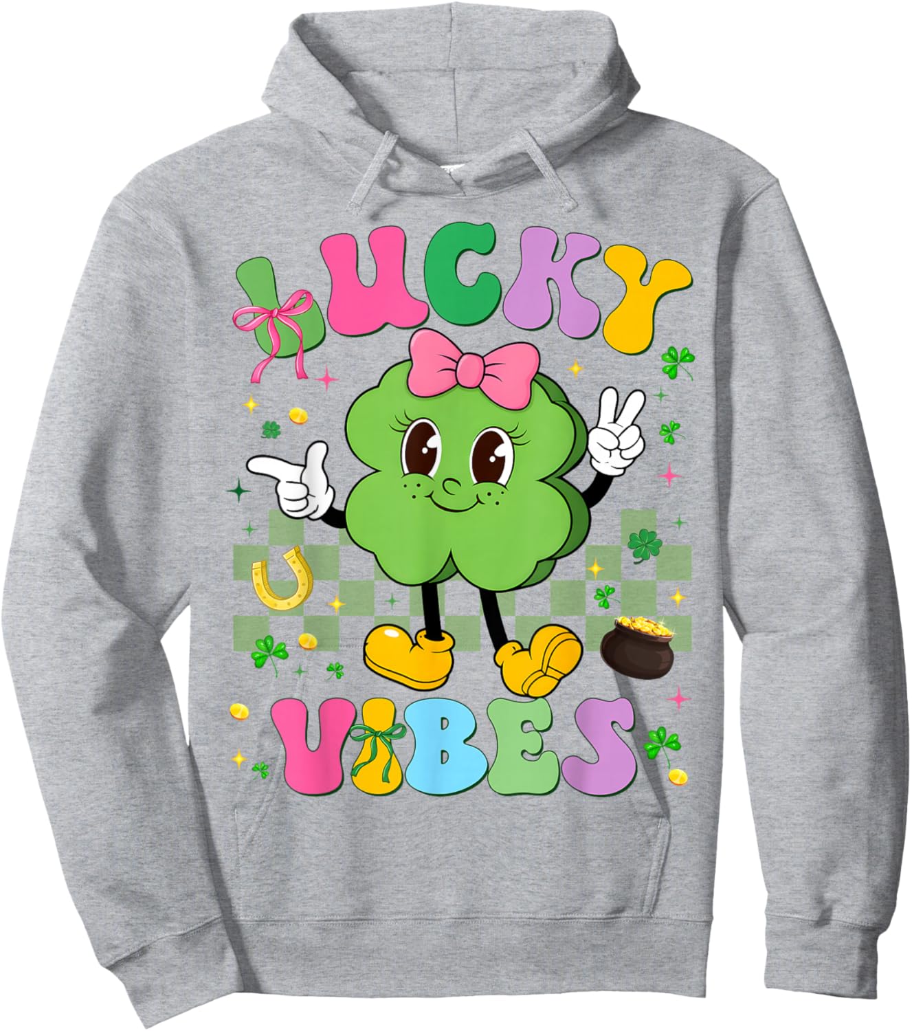 Lucky Vibes Shamrock Irish St Patricks Women Kid Toddler Gir Hoodie - Hoodie | Ash