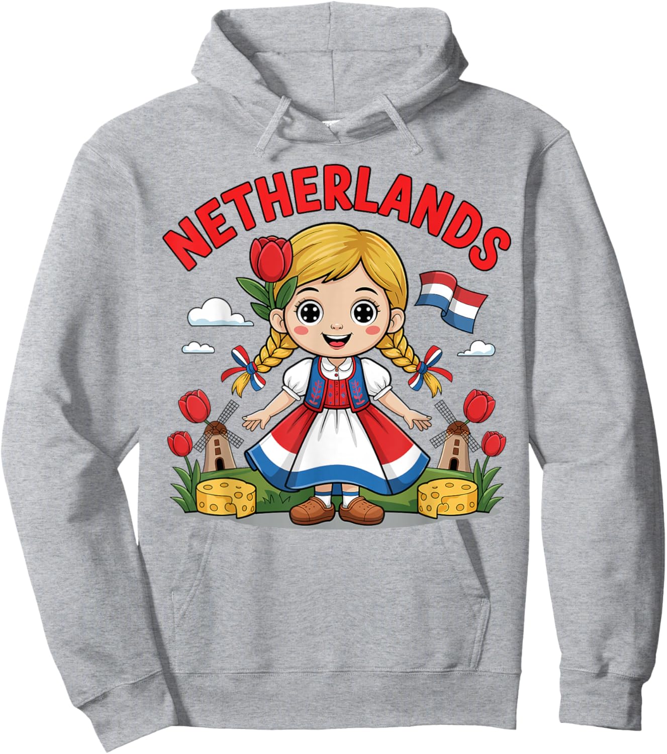 Cute Dutch Girl in Traditional Dress for Kids Hoodie - Hoodie | Ash