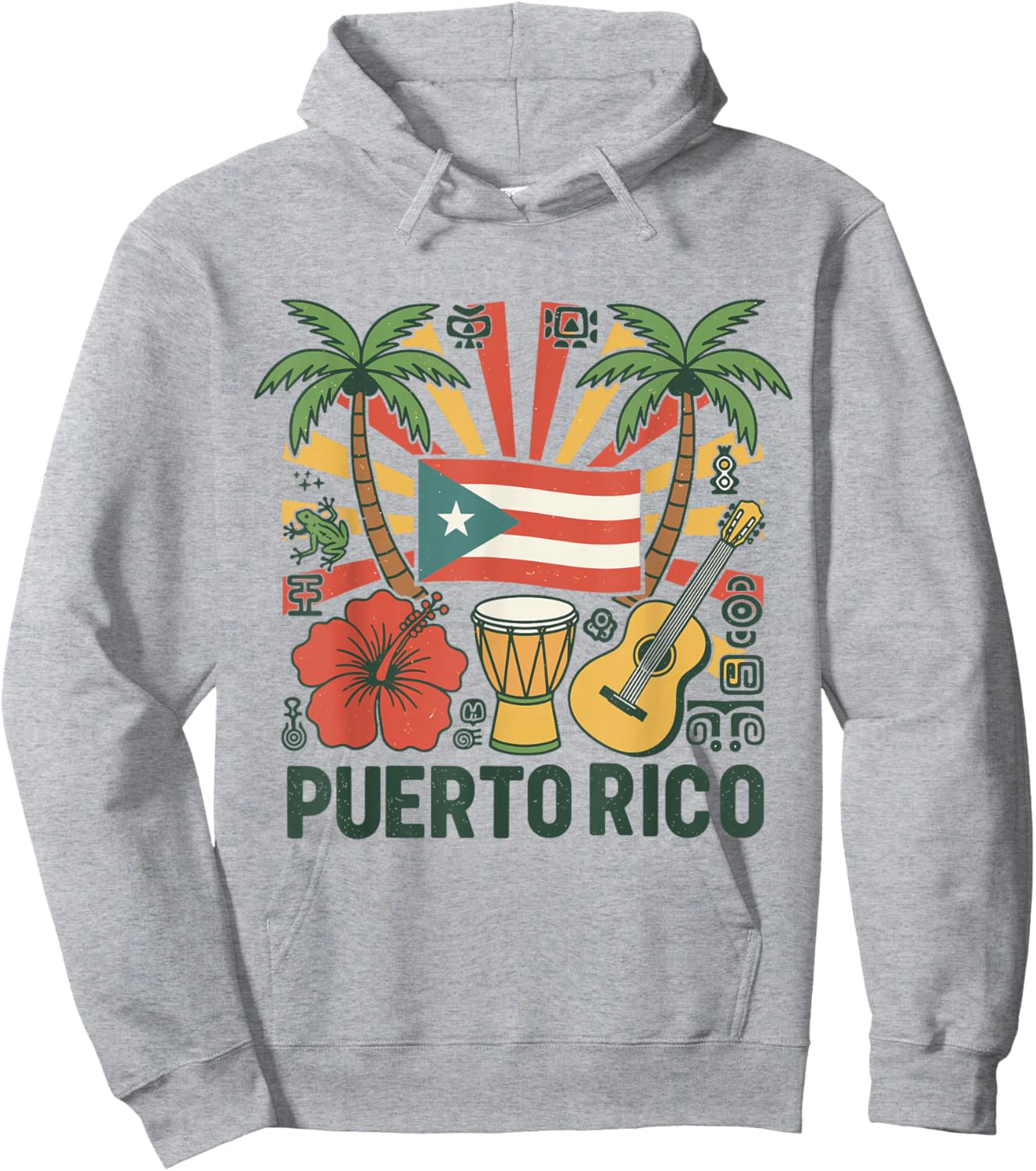 Puerto Rico Flag Floral Frog Boricua Women Hispanic Heritage Hoodie - Hoodie | Ash