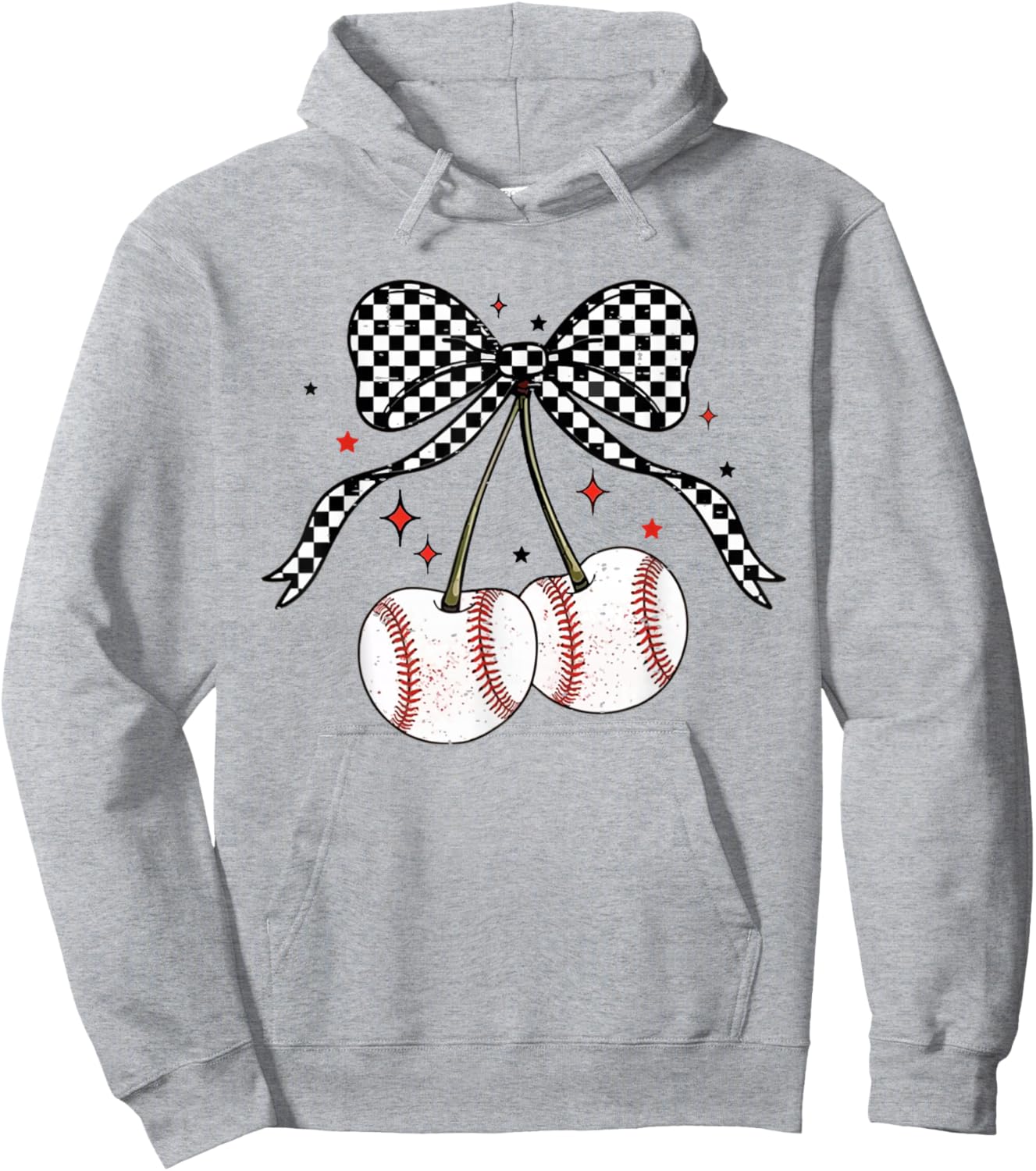 Coquette Bow Cherries Baseball Game Day Team Sport Cherry Hoodie - Hoodie | Ash