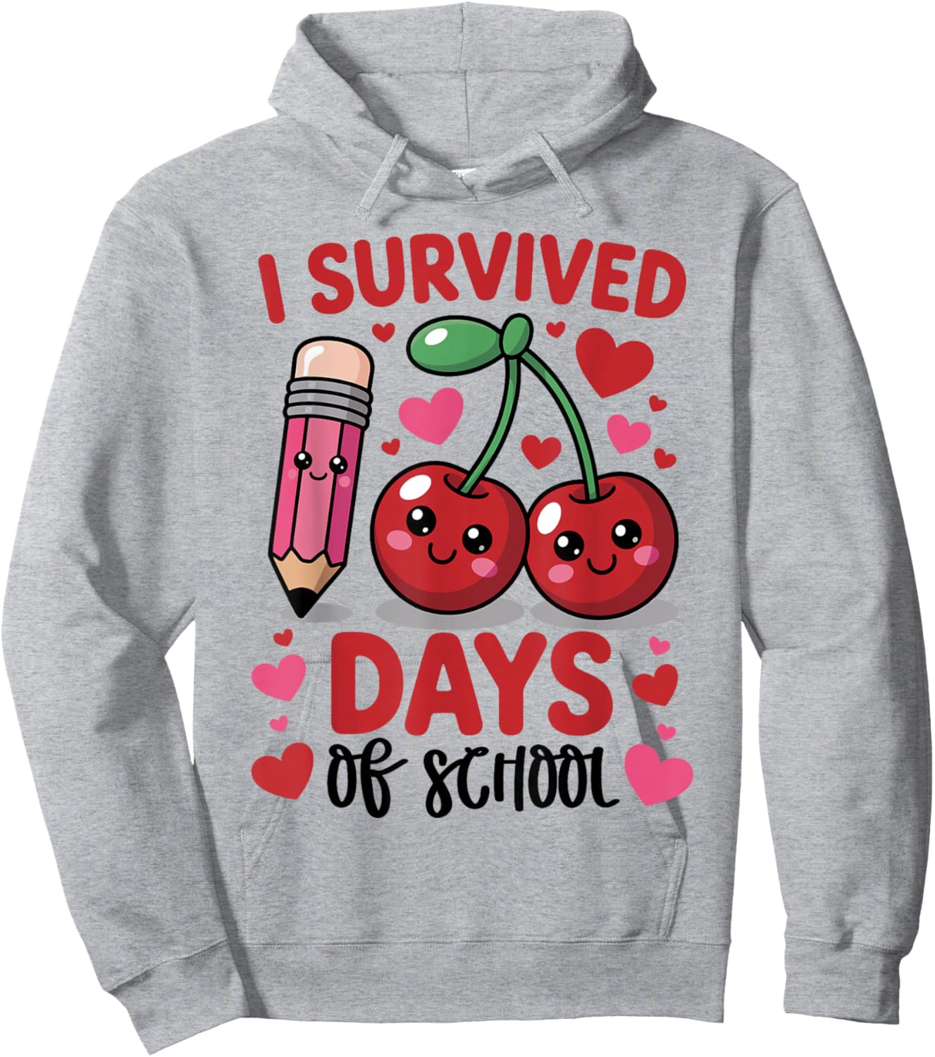 I Survived 100 Days of School Cherry Pink Cute 100th Day Hoodie - Hoodie | Ash