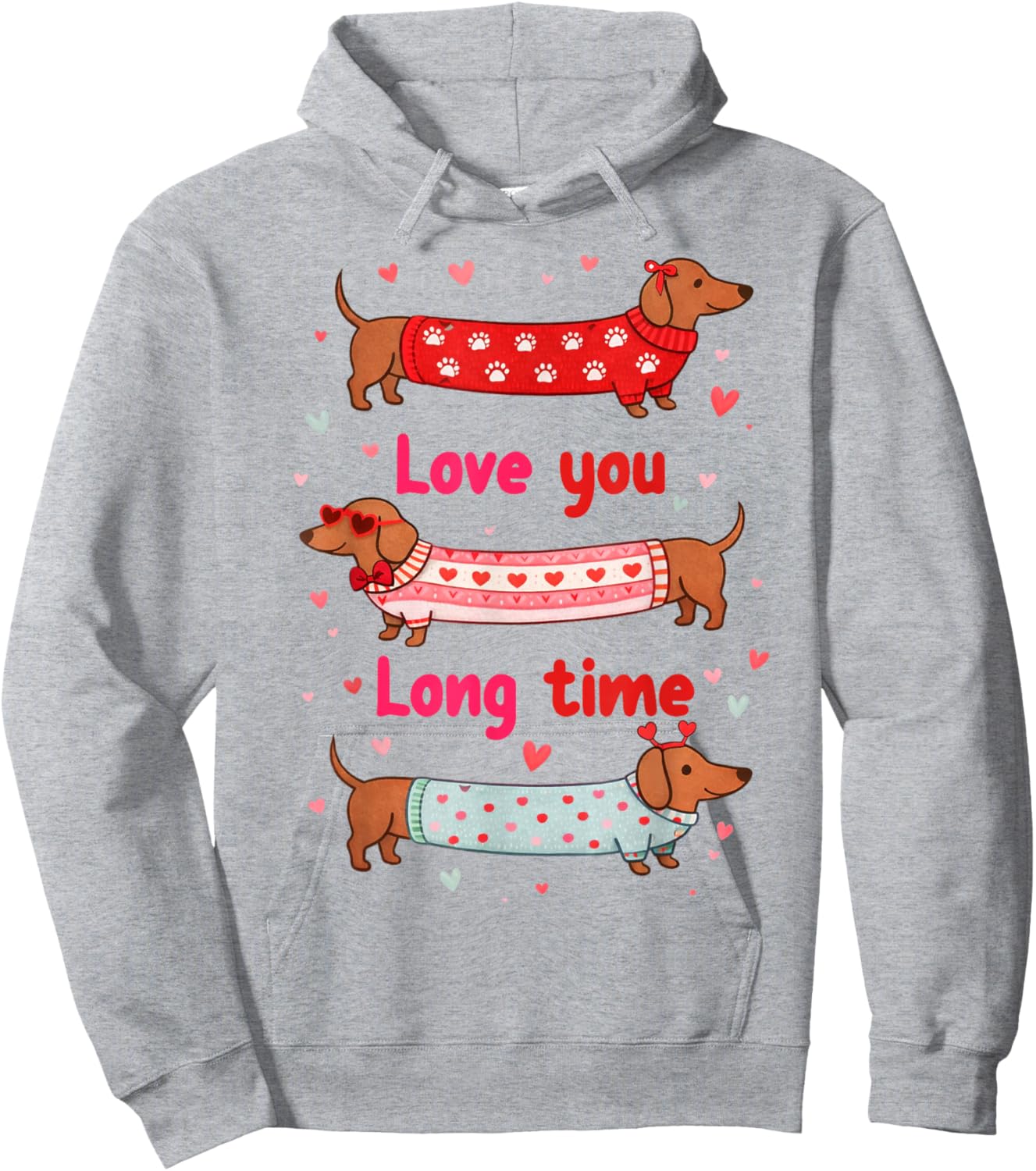 Valentines XOXO Dachshund Wiener Mom Loves You Long Time Hoodie - Hoodie | Ash
