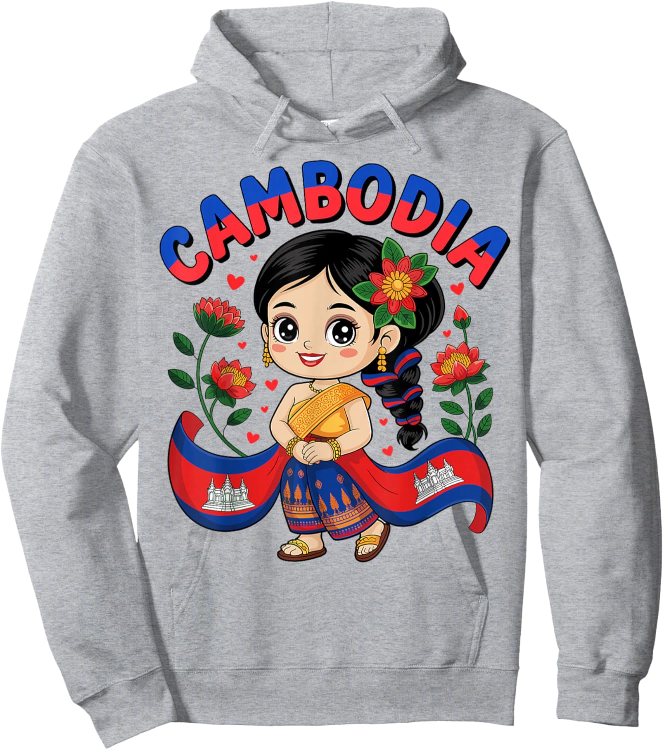 Cute Cambodia Girl in Traditional Dress for Kids Hoodie - Hoodie | Ash
