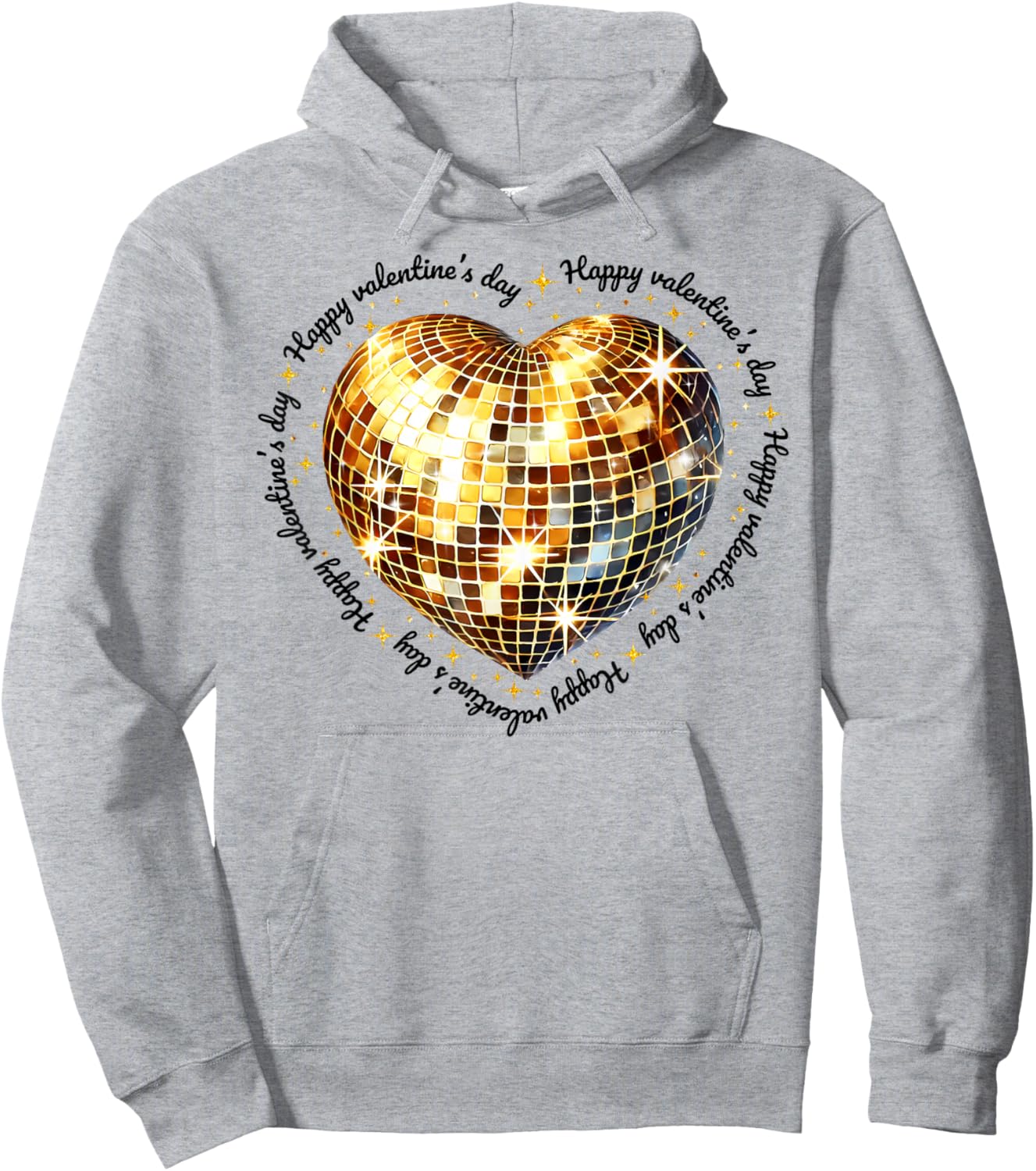 Happy Valentine's Day Funny Gold Coquette Disco Ball Heart Hoodie - Hoodie | Ash