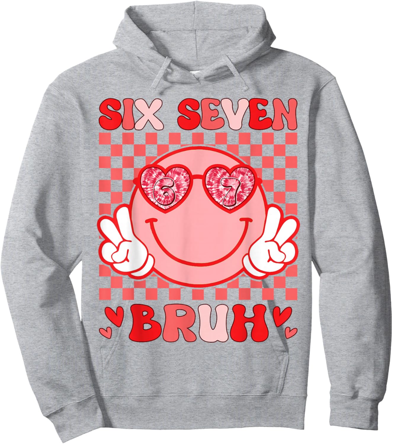 Valentine Vibes 6 7 Meme Groovy Valentines Day Women Kids Hoodie - Hoodie | Ash