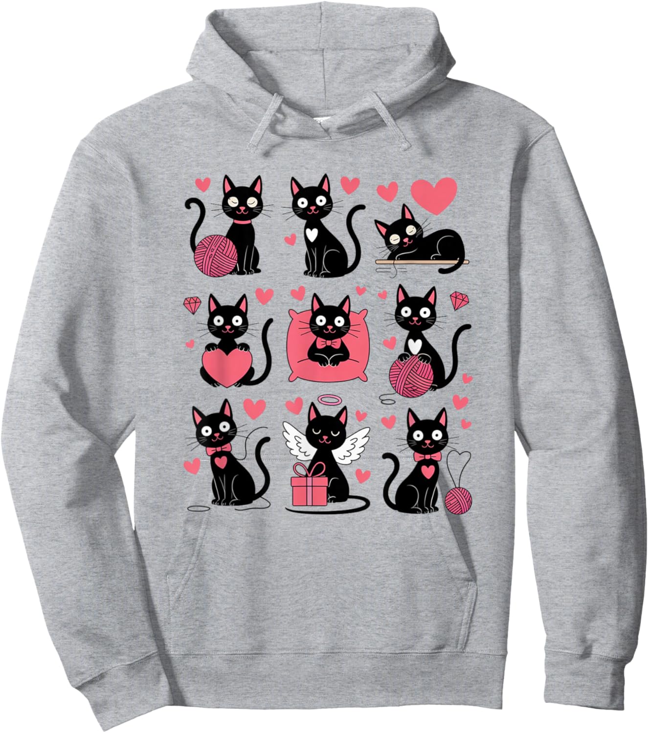 Funny Cats and Hearts Valentines Day Themed Cat Hoodie - Hoodie | Ash