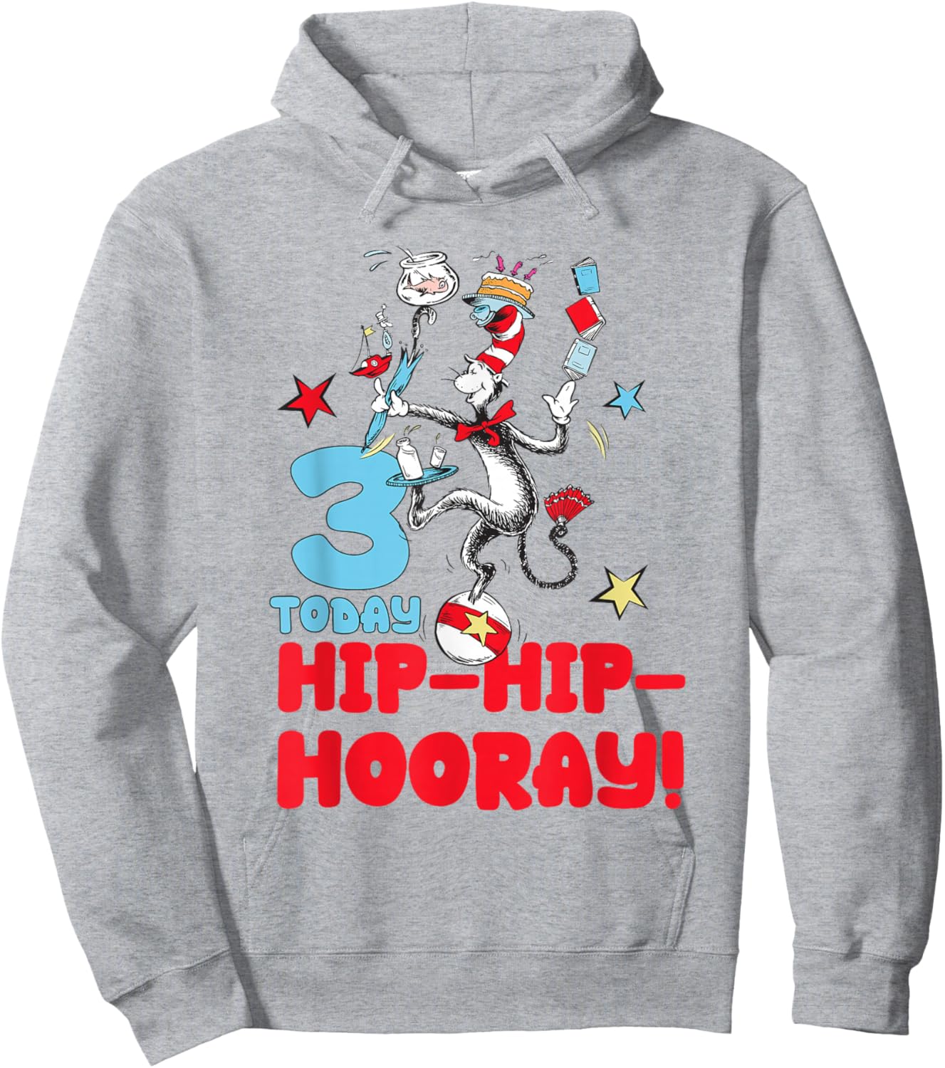 Dr. Seuss Cat in The Hat 3 Birthday Officially Licensed Hoodie - Hoodie | Ash
