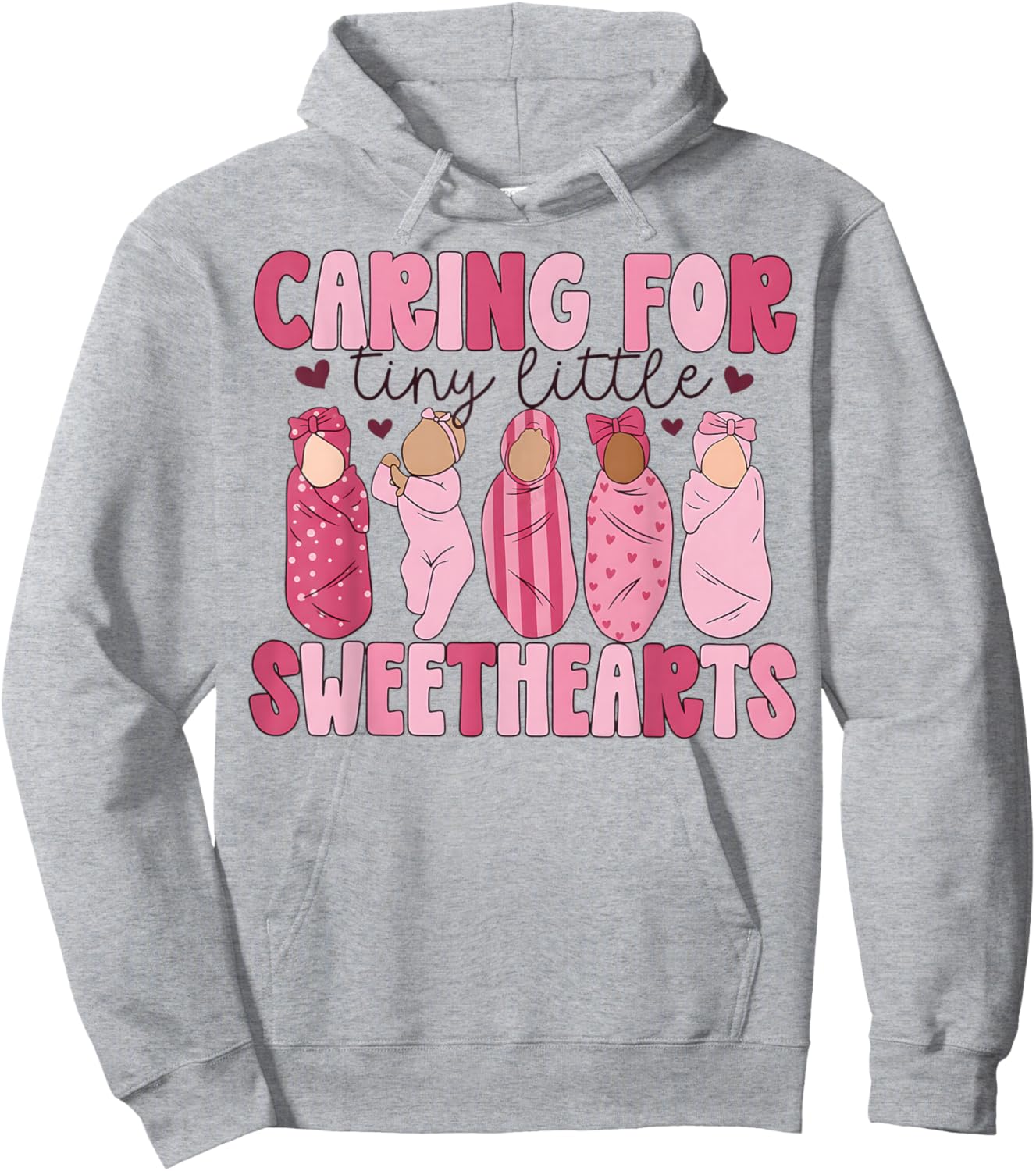 Mother Baby Unit Valentine Caring for Tiny Little Sweetheart Hoodie - Hoodie | Ash