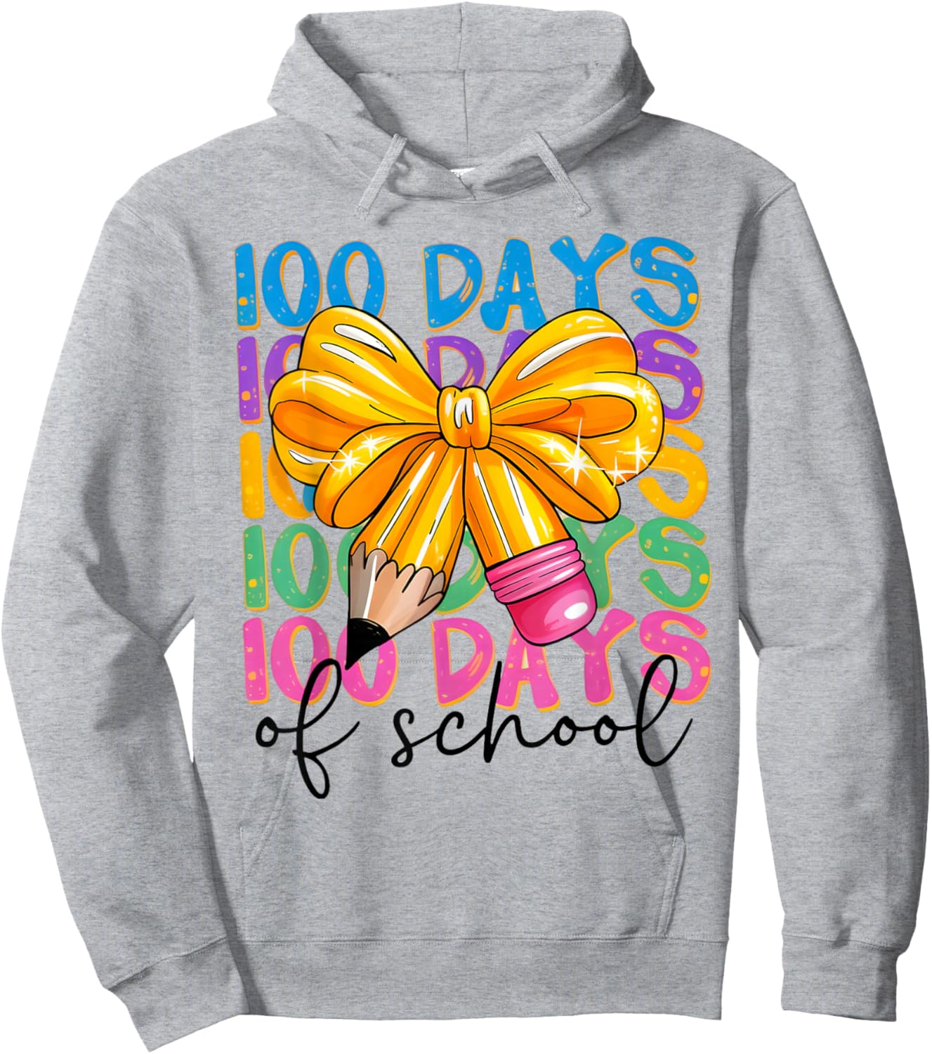 100 Days of School Celebration Pencil Bow Teacher Student Gi Hoodie - Hoodie | Ash