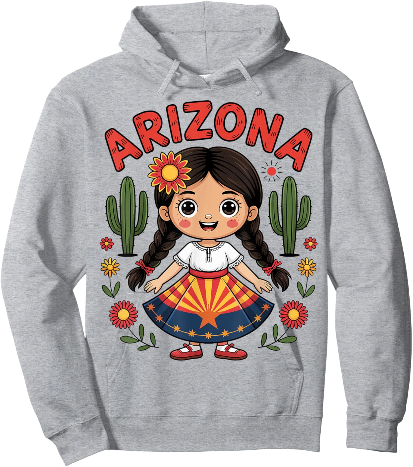 Cute Arizona Girl in State Flag Dress and Cactus for Kids Hoodie - Hoodie | Ash