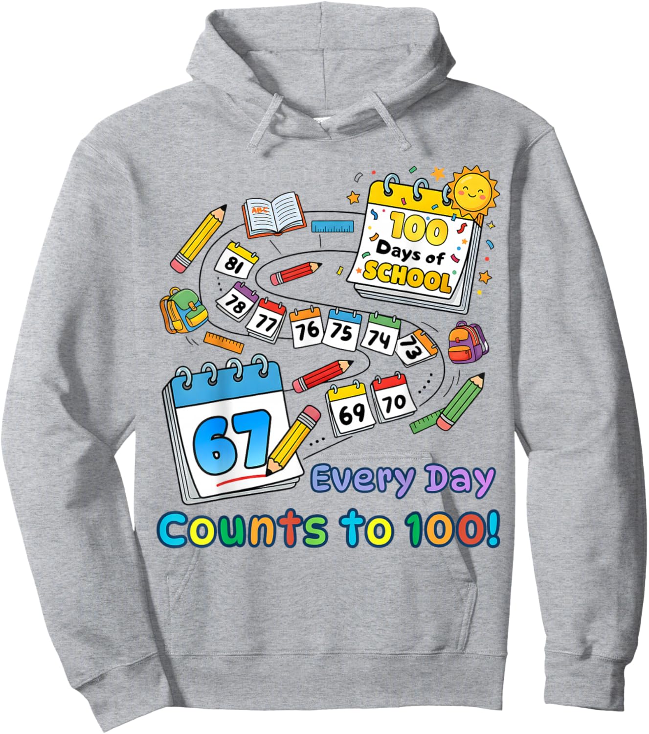 Every Day Counts 100 Days of School Kids Hoodie - Hoodie | Ash