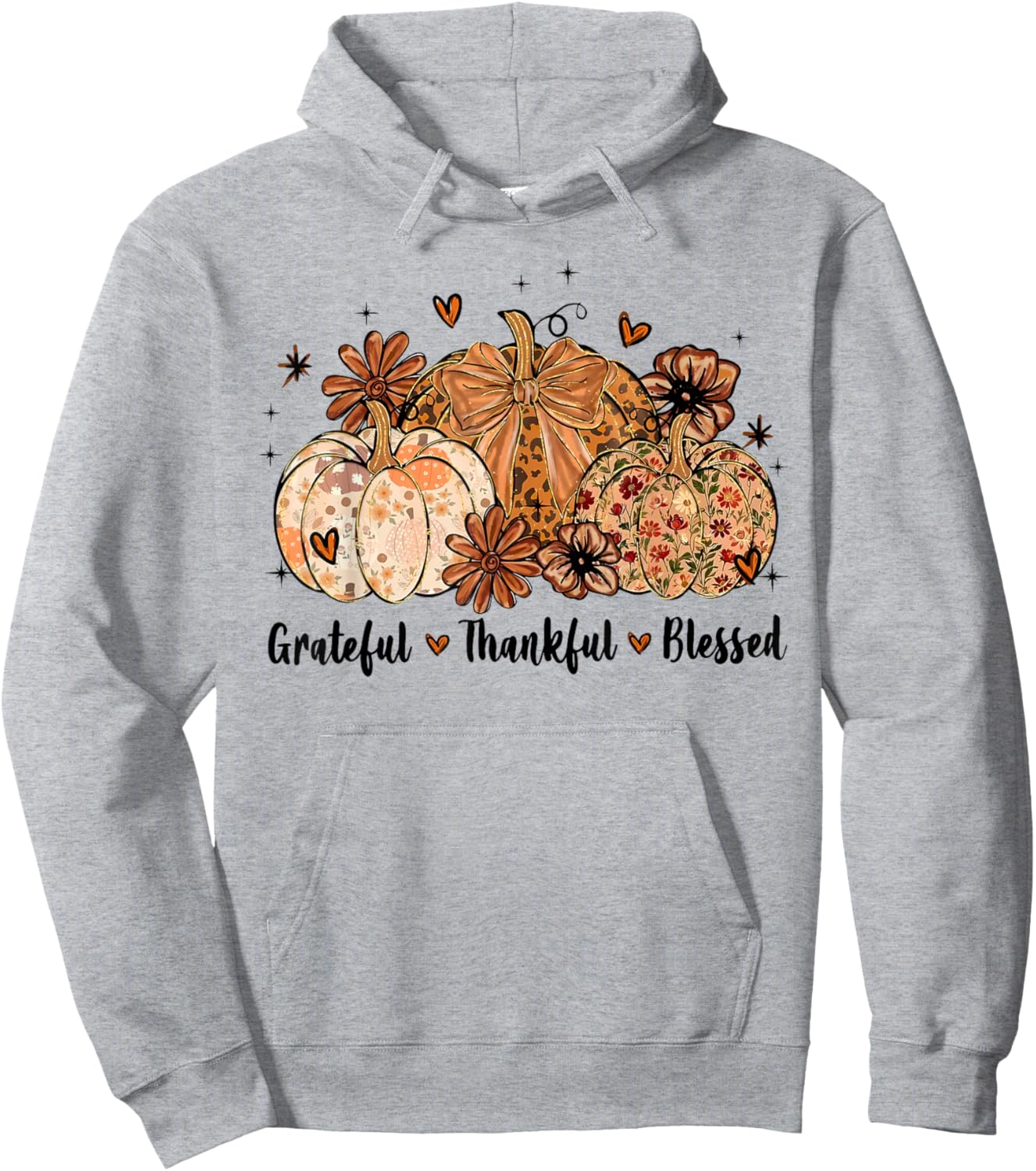 Grateful Thankful Blessed Pumpkin Thanksgiving Autumn Fall Hoodie - Hoodie | Ash