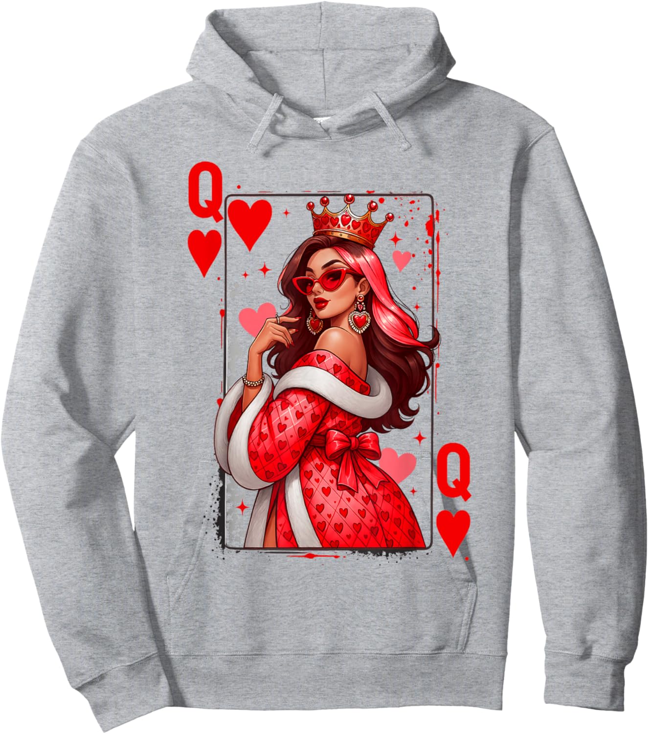 Queen of Heart Playing Card Love Valentine Outfit Women Hoodie - Hoodie | Ash