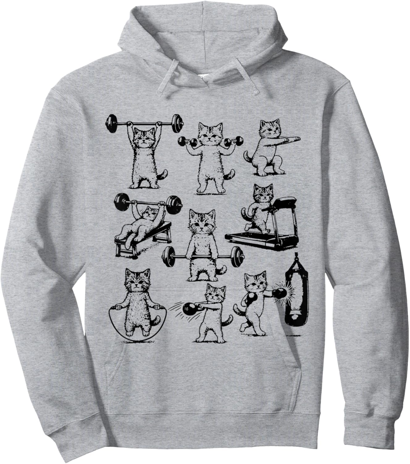 Vintage Retro Weight Lifting Gym Cat Deadlift Funny Hoodie - Hoodie | Ash